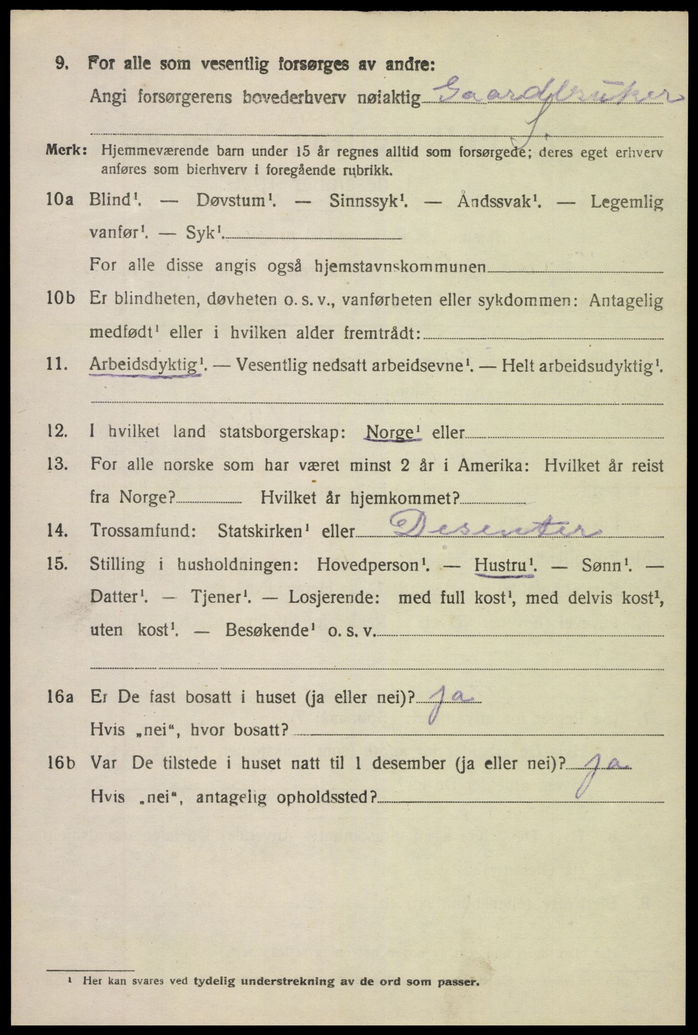 SAK, 1920 census for Vegårshei, 1920, p. 1511