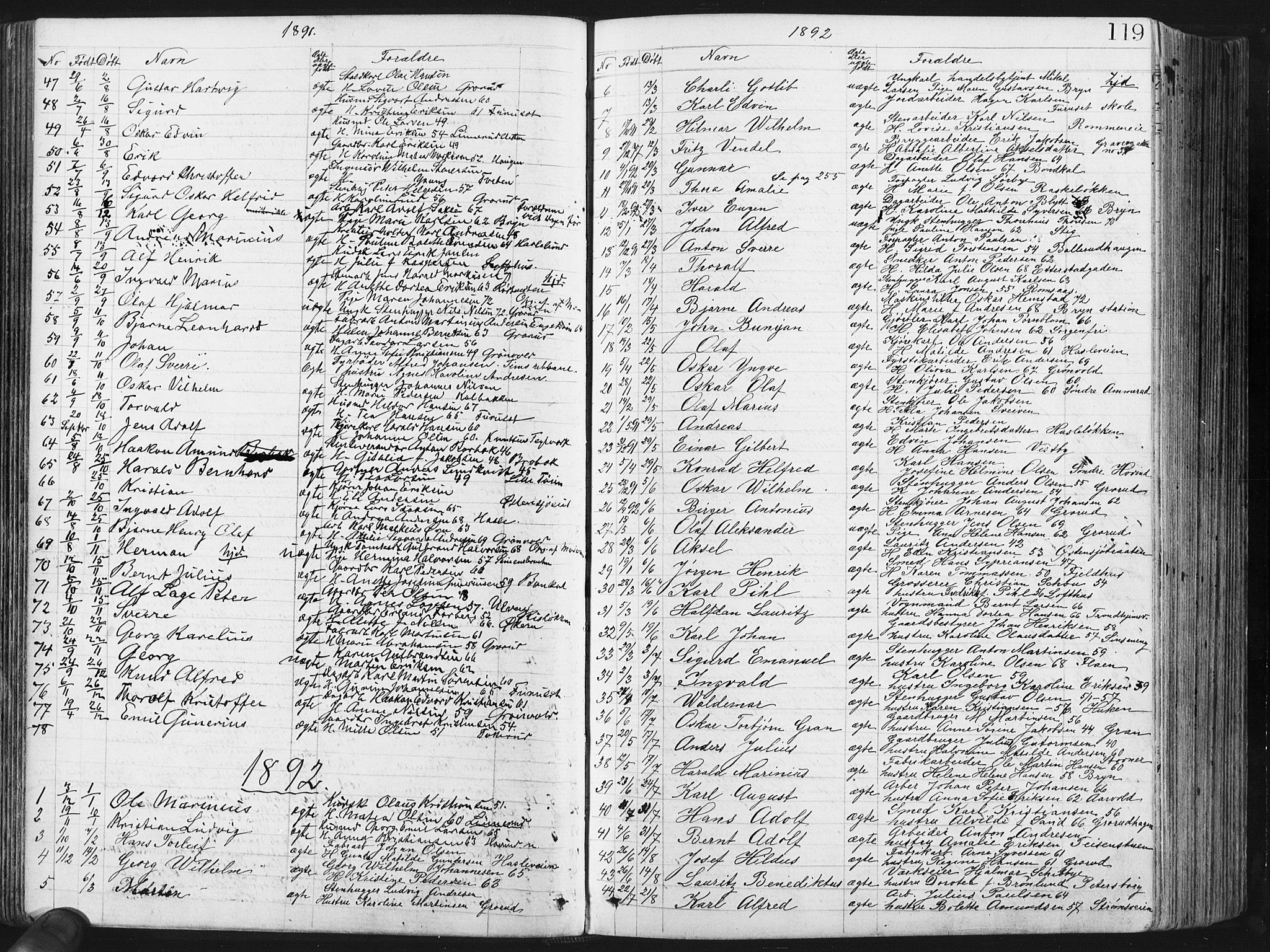 Østre Aker prestekontor Kirkebøker, SAO/A-10840/G/Ga/L0003: Parish register (copy) no. I 3, 1868-1913, p. 119