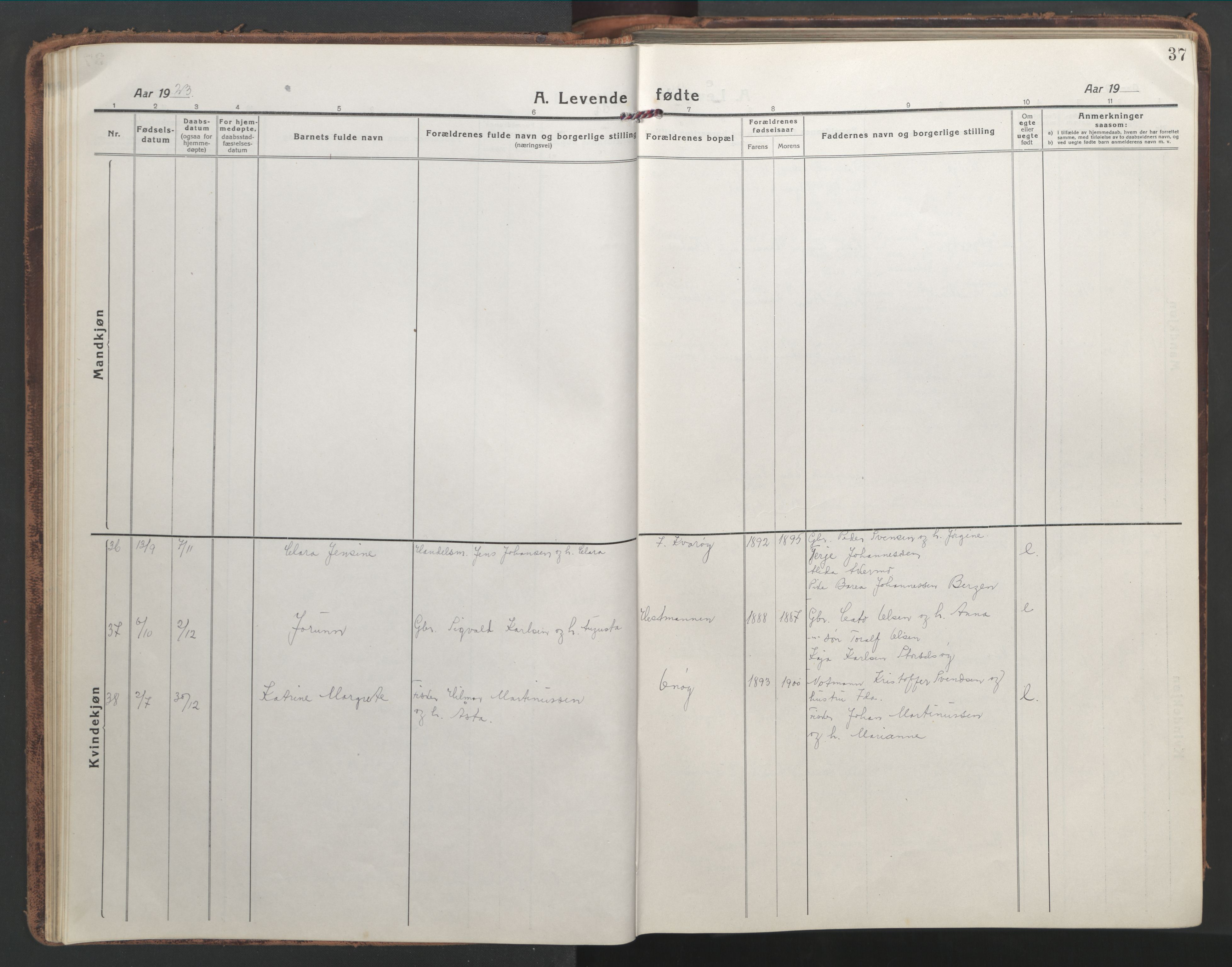 Ministerialprotokoller, klokkerbøker og fødselsregistre - Nordland, AV/SAT-A-1459/839/L0574: Parish register (copy) no. 839C04, 1918-1950, p. 37