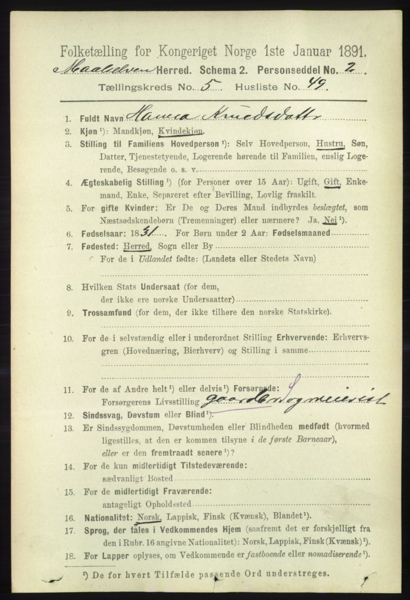 RA, 1891 census for 1924 Målselv, 1891, p. 1939