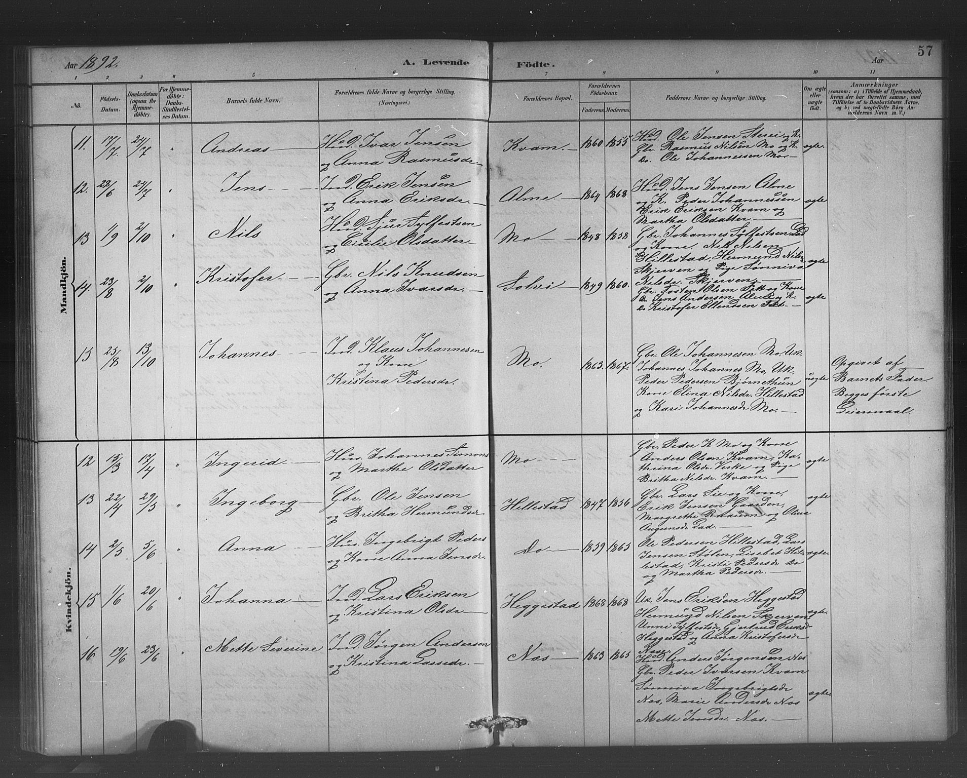 Hafslo sokneprestembete, AV/SAB-A-80301/H/Hab/Habb/L0001: Parish register (copy) no. B 1, 1882-1908, p. 57