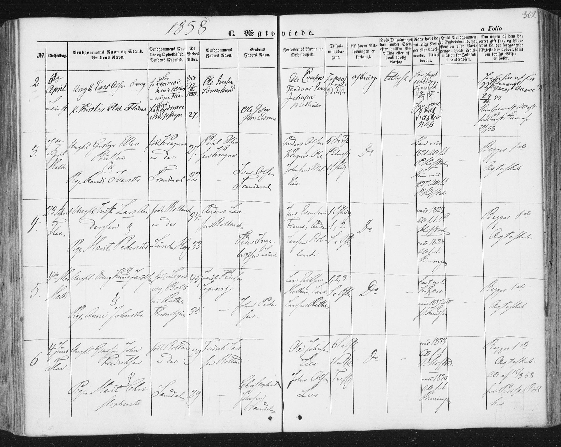 Ministerialprotokoller, klokkerbøker og fødselsregistre - Sør-Trøndelag, SAT/A-1456/691/L1076: Parish register (official) no. 691A08, 1852-1861, p. 302