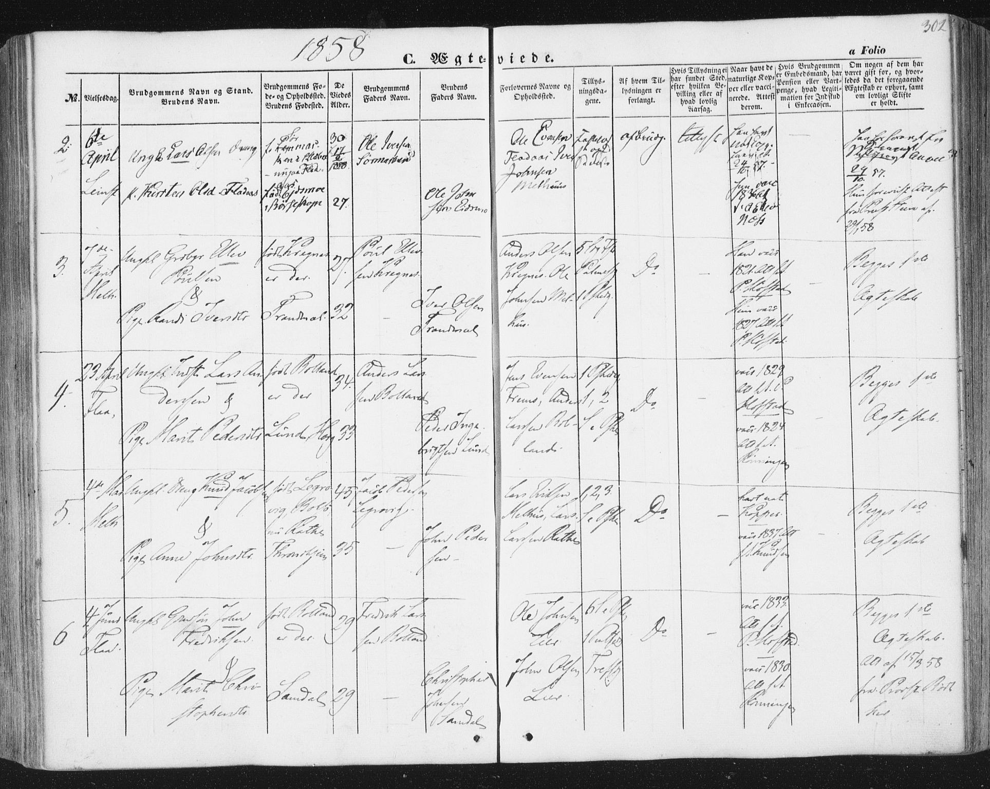 Ministerialprotokoller, klokkerbøker og fødselsregistre - Sør-Trøndelag, AV/SAT-A-1456/691/L1076: Parish register (official) no. 691A08, 1852-1861, p. 302