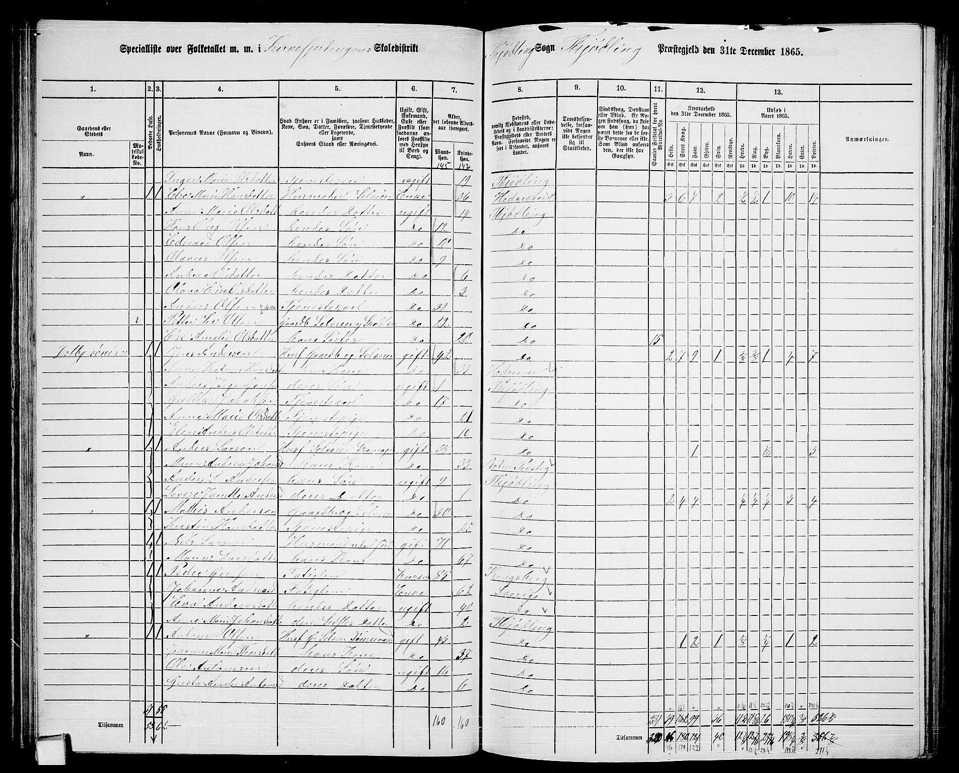 RA, 1865 census for Tjølling, 1865, p. 64