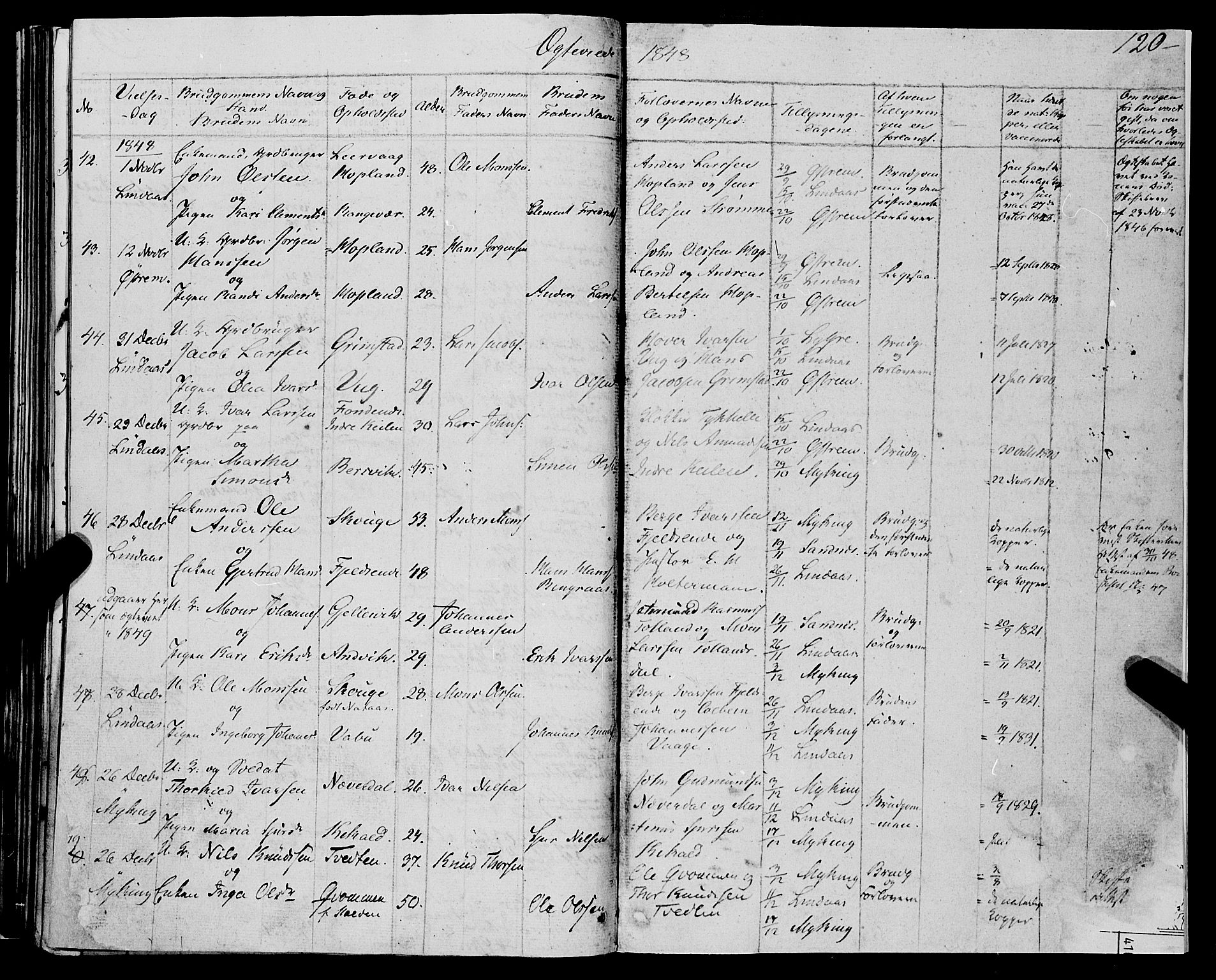 Lindås Sokneprestembete, SAB/A-76701/H/Haa: Parish register (official) no. A 12, 1836-1848, p. 120