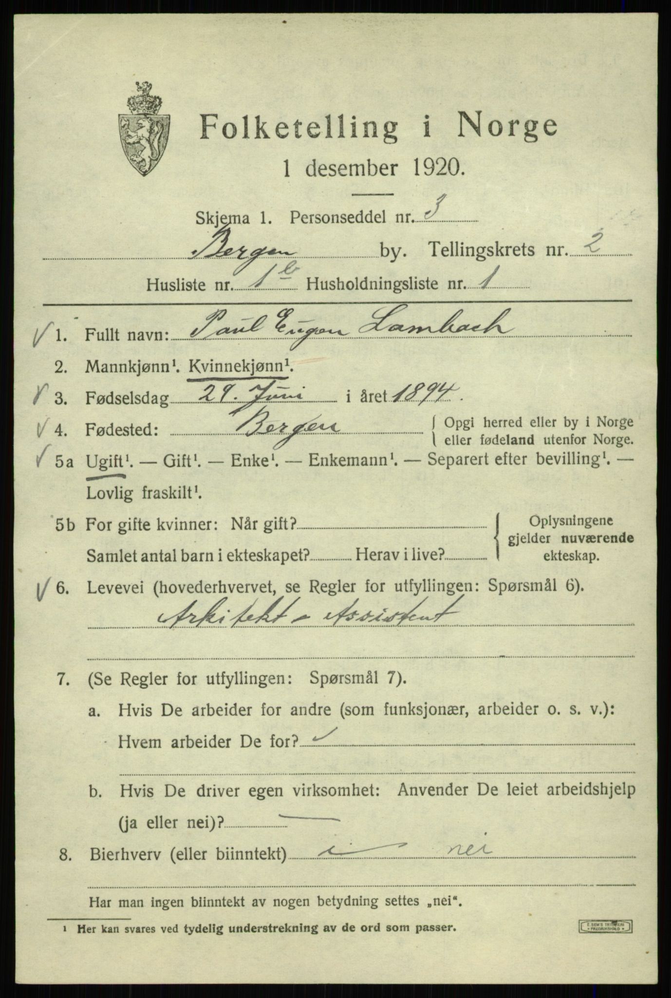 SAB, 1920 census for Bergen, 1920, p. 59777