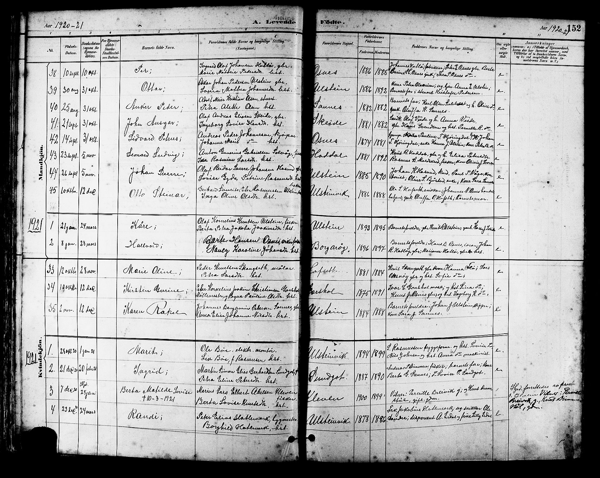 Ministerialprotokoller, klokkerbøker og fødselsregistre - Møre og Romsdal, SAT/A-1454/509/L0112: Parish register (copy) no. 509C02, 1883-1922, p. 152