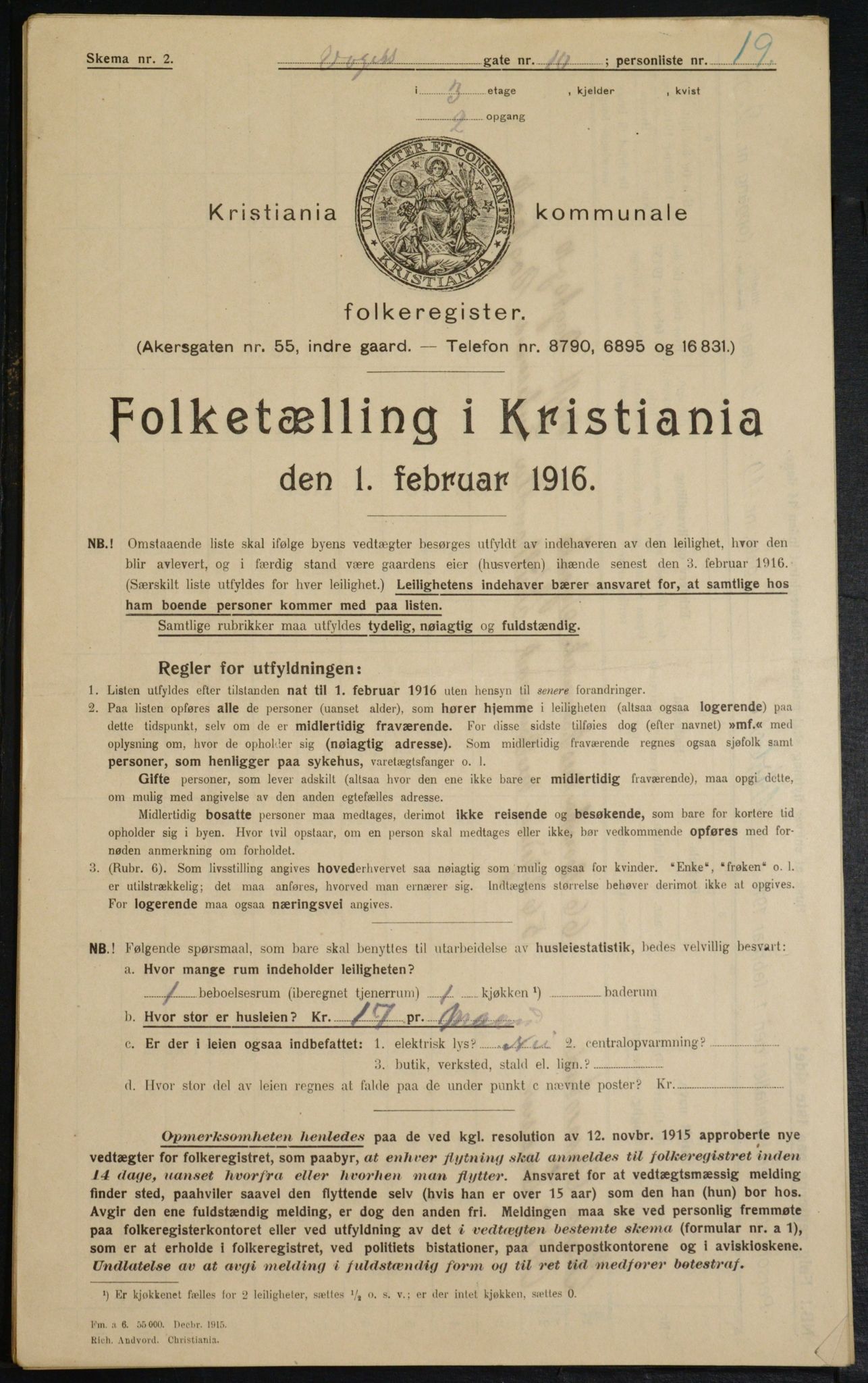 OBA, Municipal Census 1916 for Kristiania, 1916, p. 127917