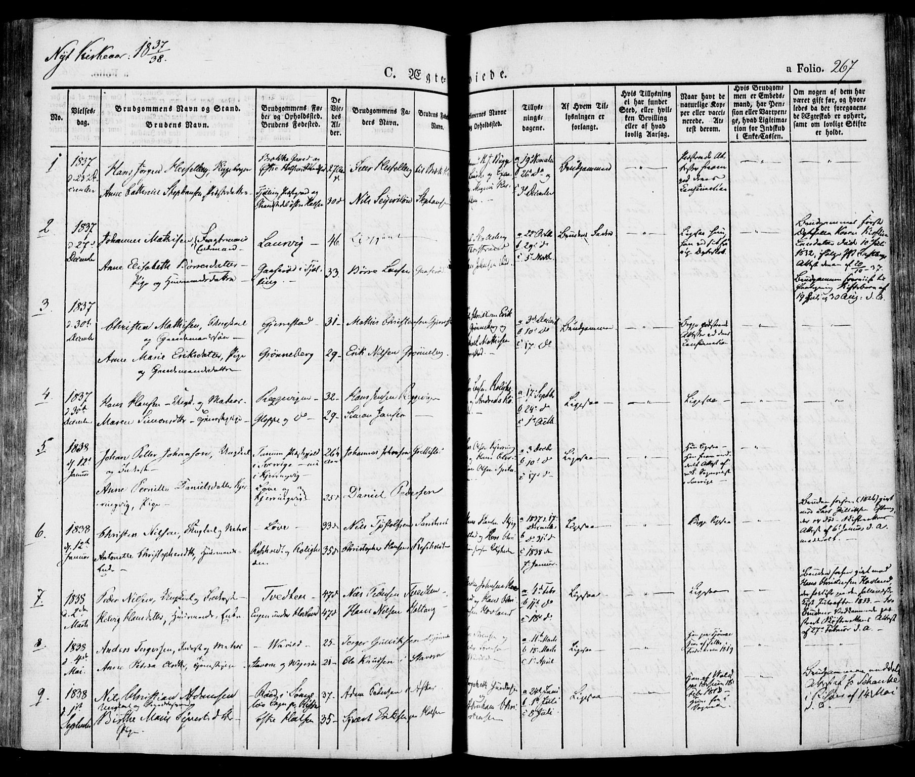 Tjølling kirkebøker, SAKO/A-60/F/Fa/L0006: Parish register (official) no. 6, 1835-1859, p. 267