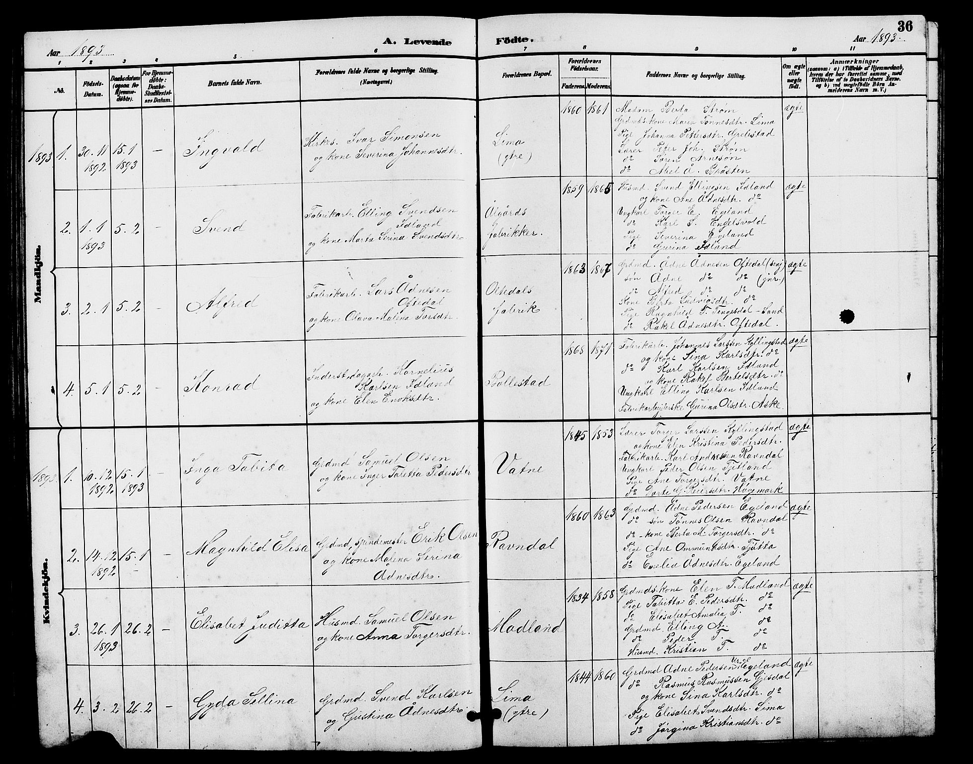 Lye sokneprestkontor, AV/SAST-A-101794/001/30BB/L0008: Parish register (copy) no. B 7, 1887-1901, p. 36