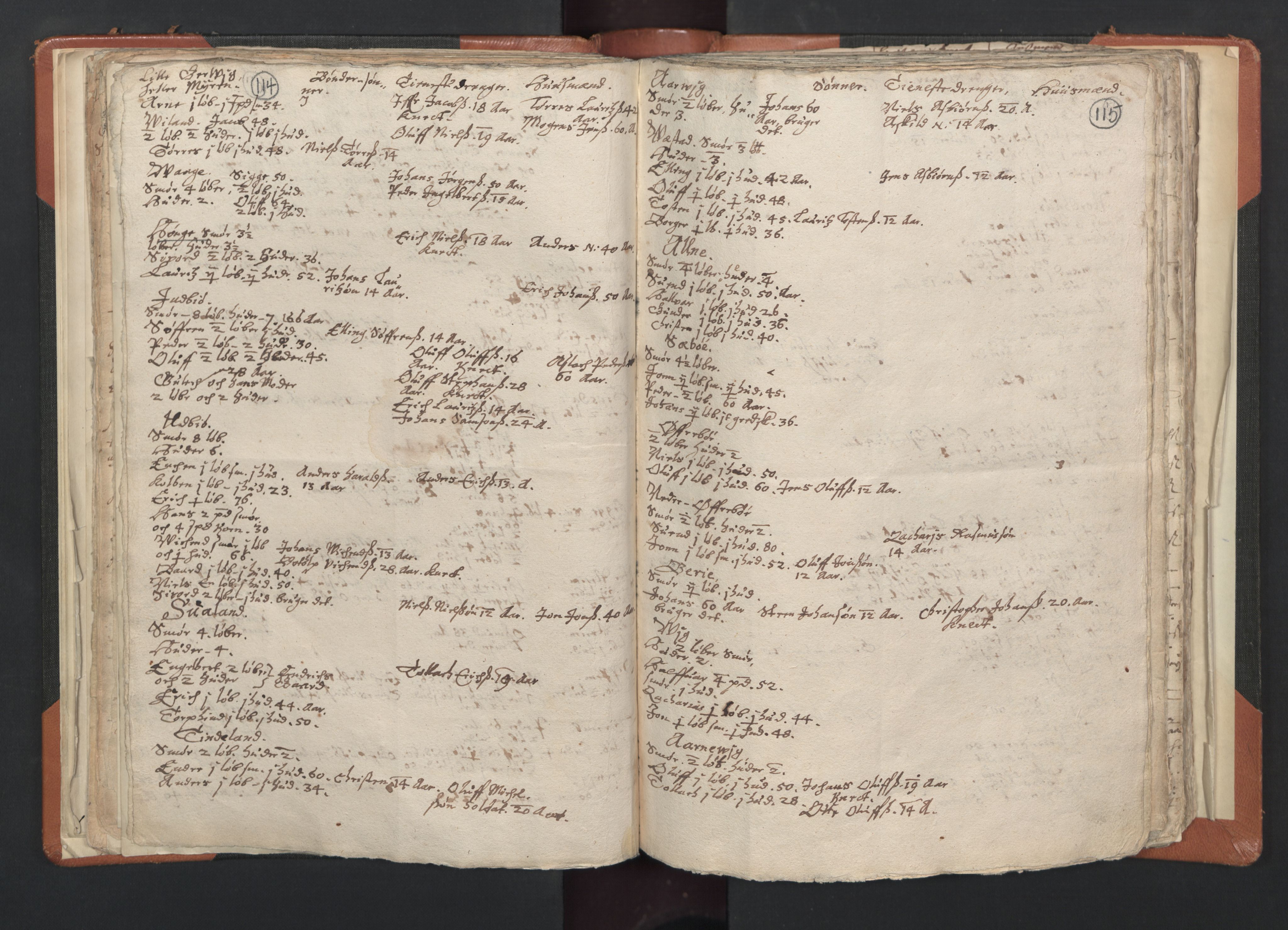 RA, Vicar's Census 1664-1666, no. 20: Sunnhordland deanery, 1664-1666, p. 114-115