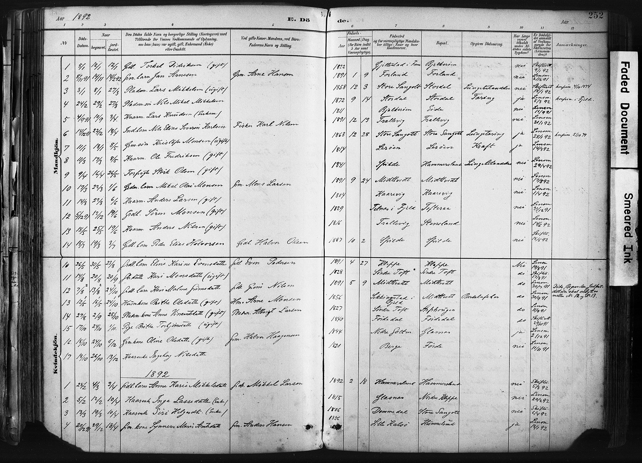 Sund sokneprestembete, SAB/A-99930: Parish register (official) no. B 1, 1882-1907, p. 252