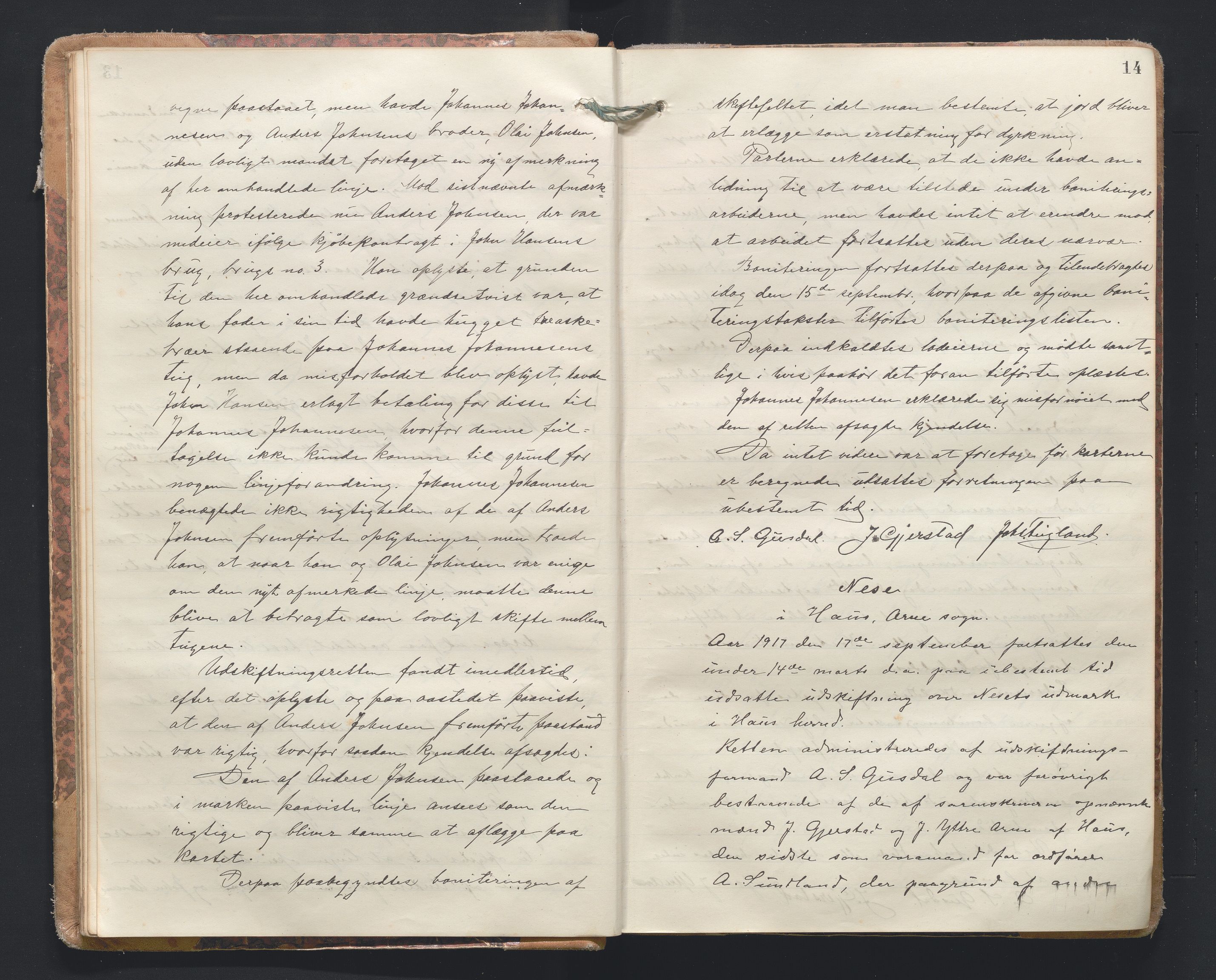 Hordaland jordskiftedøme - I Nordhordland jordskiftedistrikt, AV/SAB-A-6801/A/Aa/L0021: Forhandlingsprotokoll, 1917-1919, p. 13b-14a