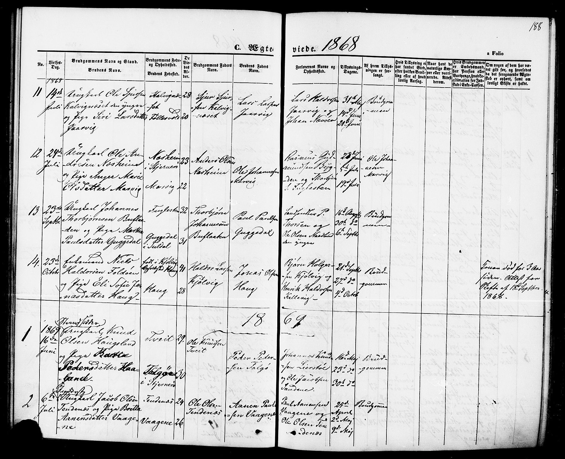 Jelsa sokneprestkontor, AV/SAST-A-101842/01/IV: Parish register (official) no. A 8, 1867-1883, p. 188