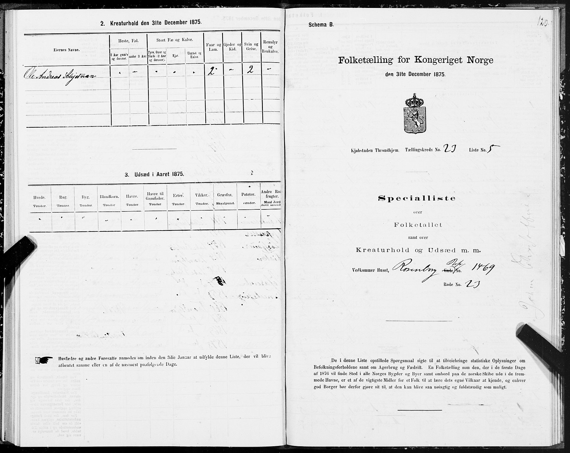 SAT, 1875 census for 1601 Trondheim, 1875, p. 12120