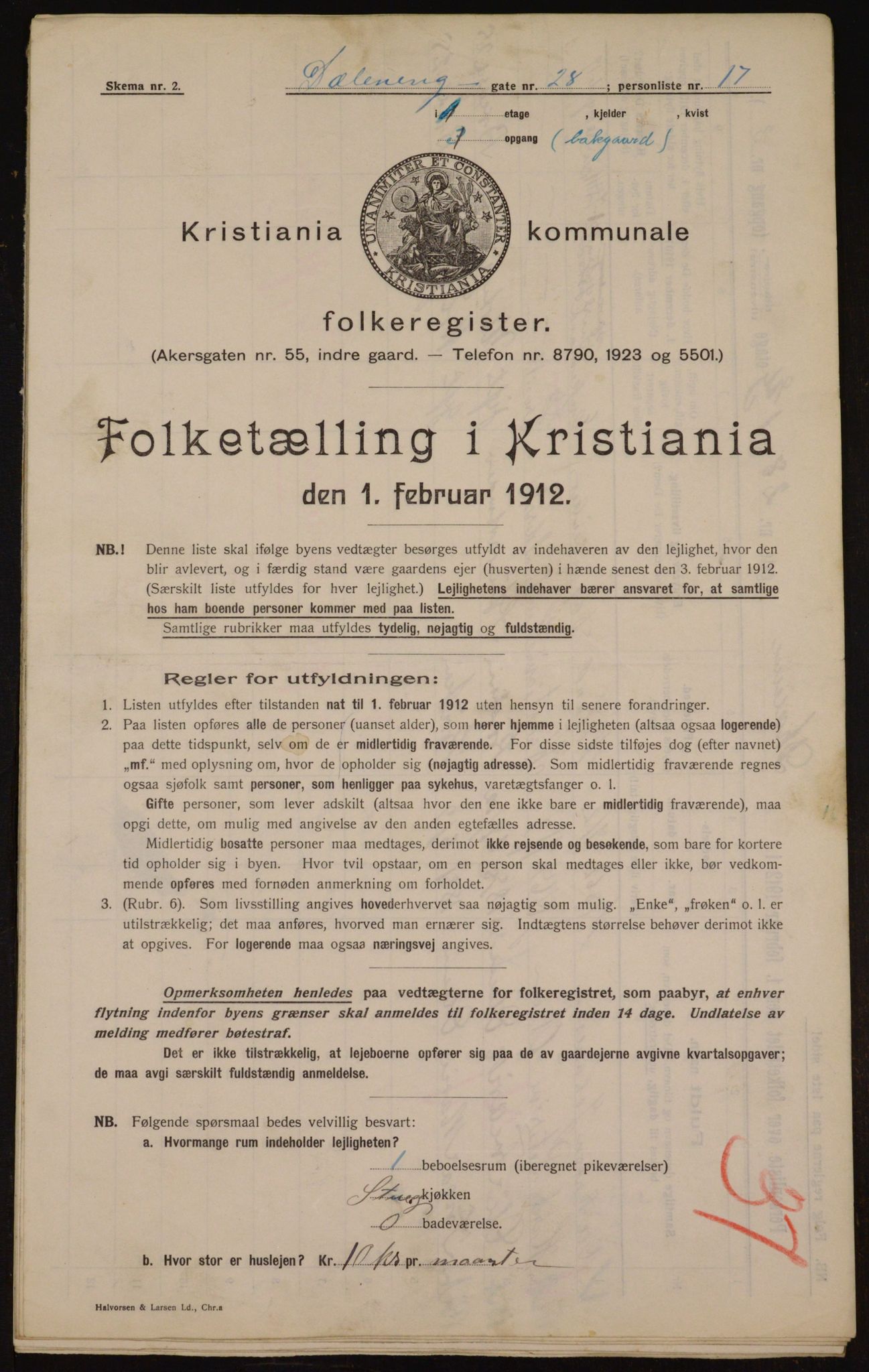 OBA, Municipal Census 1912 for Kristiania, 1912, p. 17479