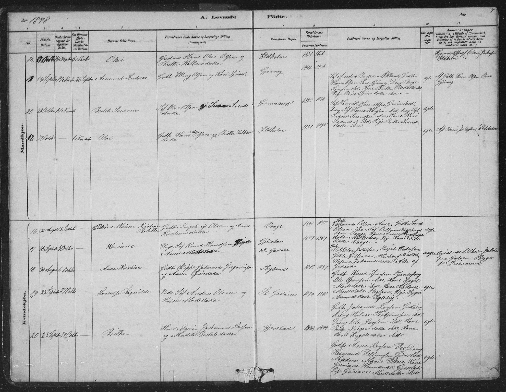 Tysnes sokneprestembete, SAB/A-78601/H/Hab: Parish register (copy) no. B 2, 1878-1918, p. 7