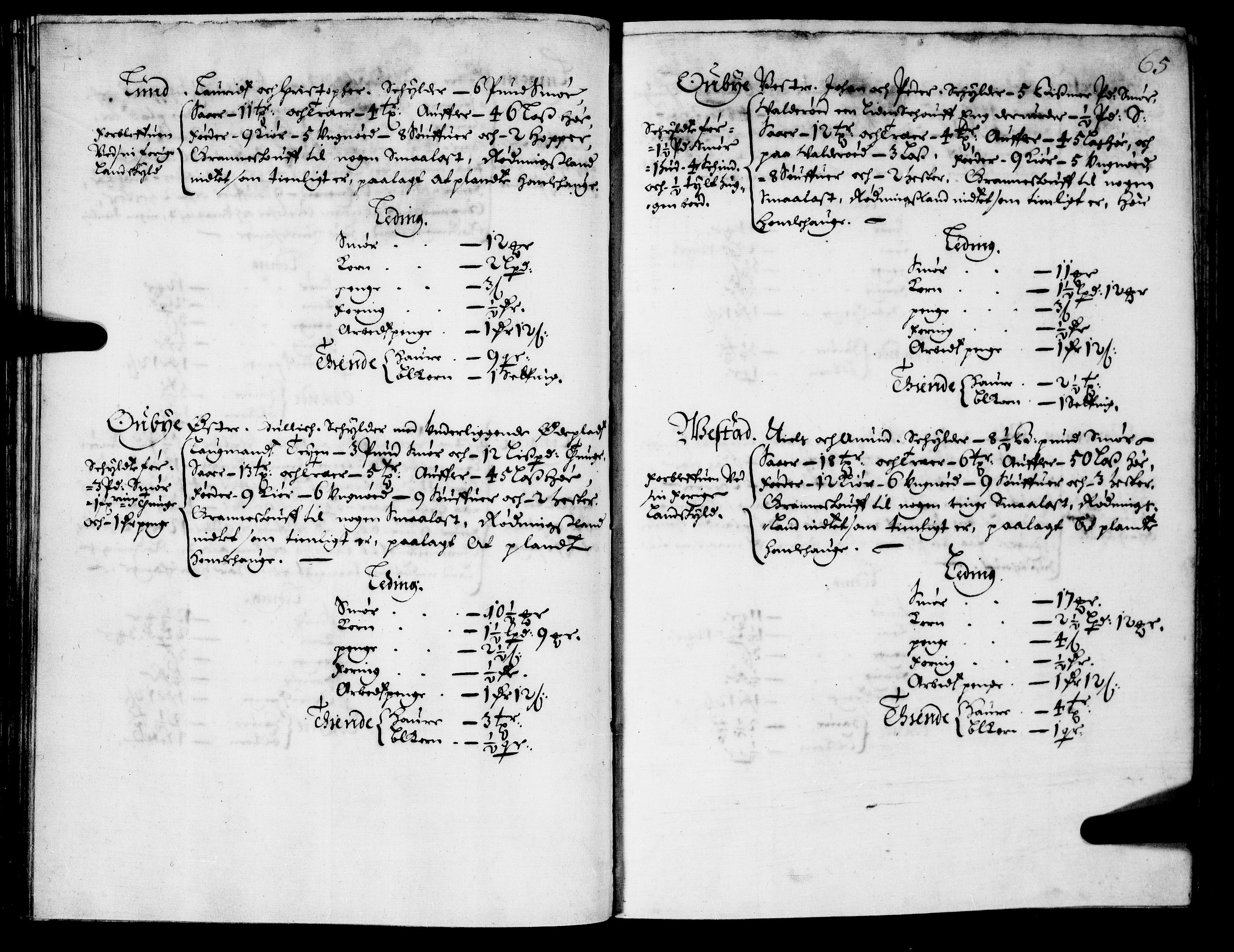 Rentekammeret inntil 1814, Realistisk ordnet avdeling, AV/RA-EA-4070/N/Nb/Nba/L0021: Brunla len, 1667, p. 64b-65a