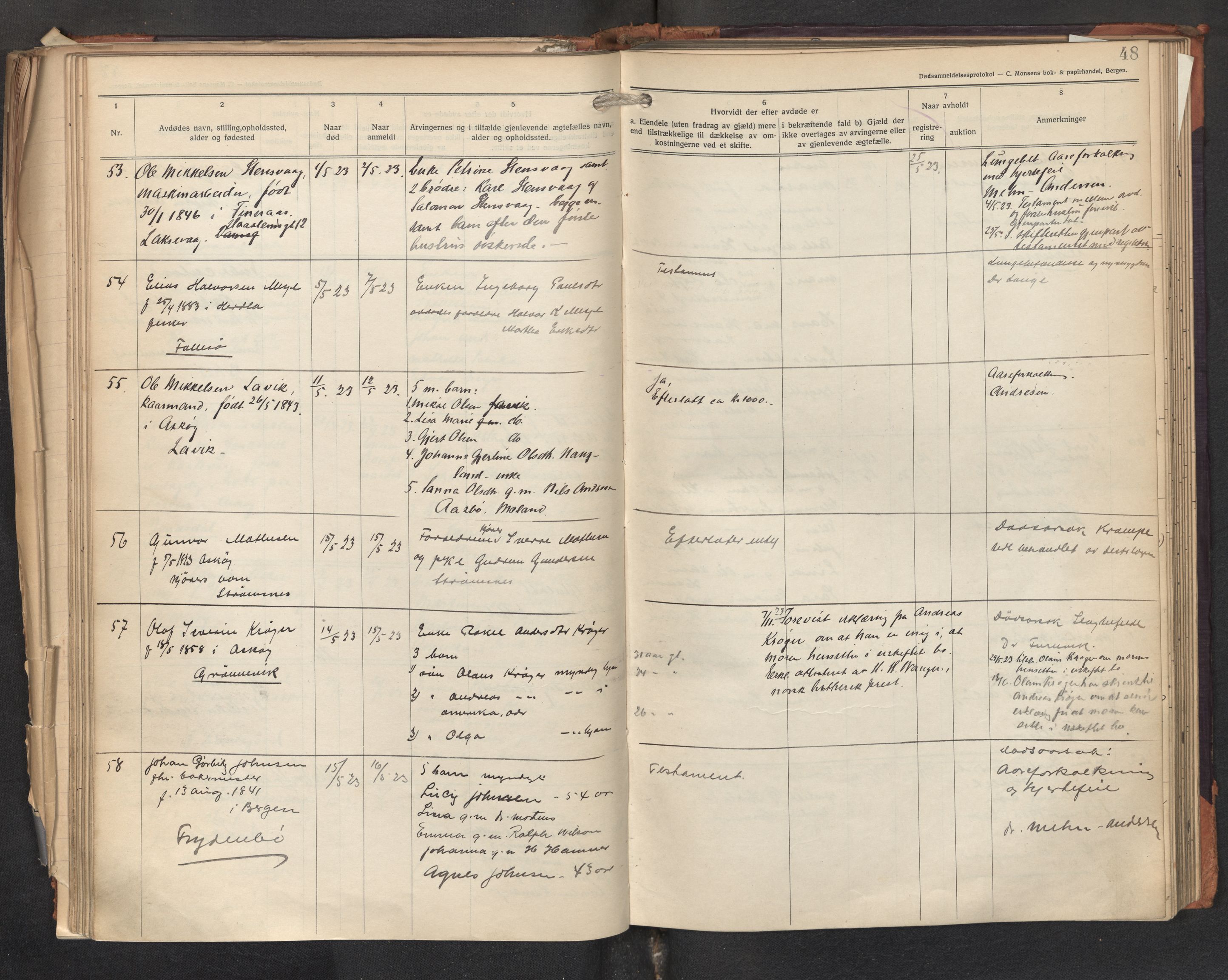 Lensmannen i Askøy, AV/SAB-A-31001/0006/L0002: Dødsfallprotokoll med register , 1921-1928, p. 48