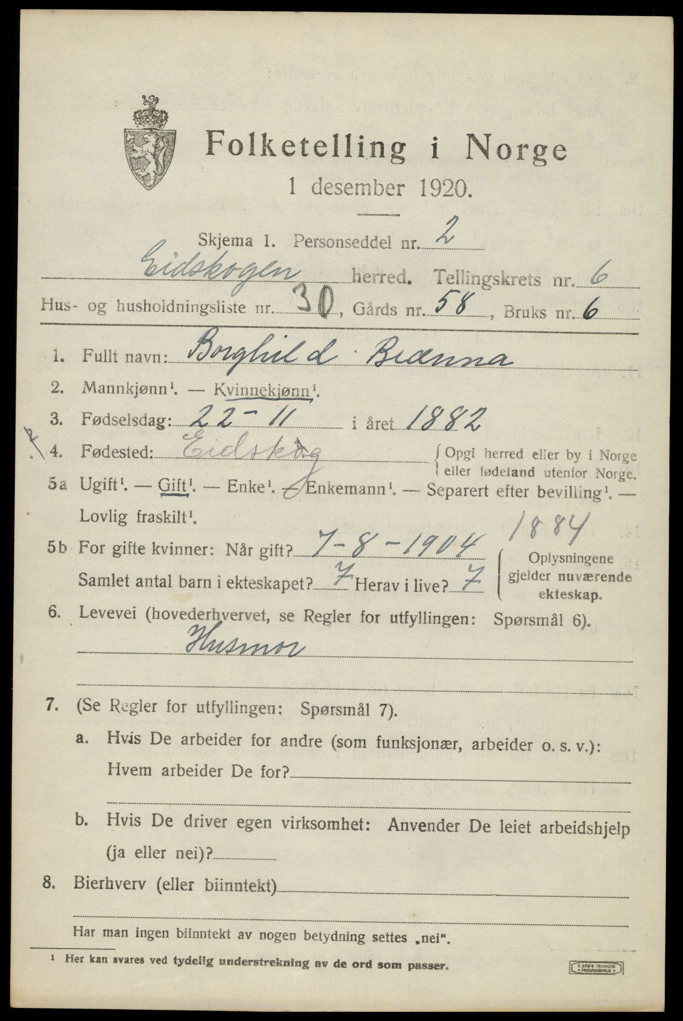 SAH, 1920 census for Eidskog, 1920, p. 6725