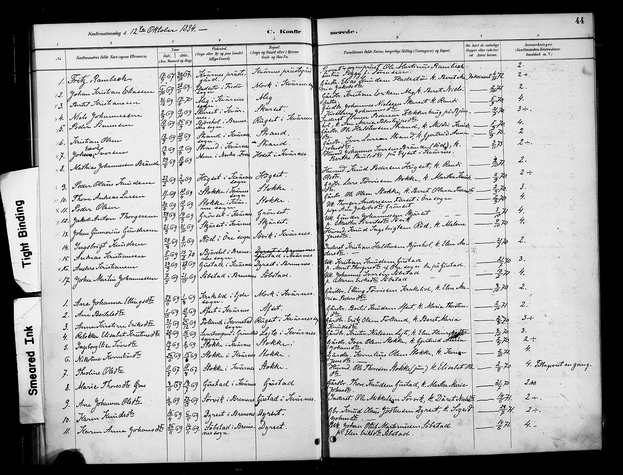 Ministerialprotokoller, klokkerbøker og fødselsregistre - Møre og Romsdal, AV/SAT-A-1454/568/L0809: Parish register (official) no. 568A13, 1884-1900, p. 44