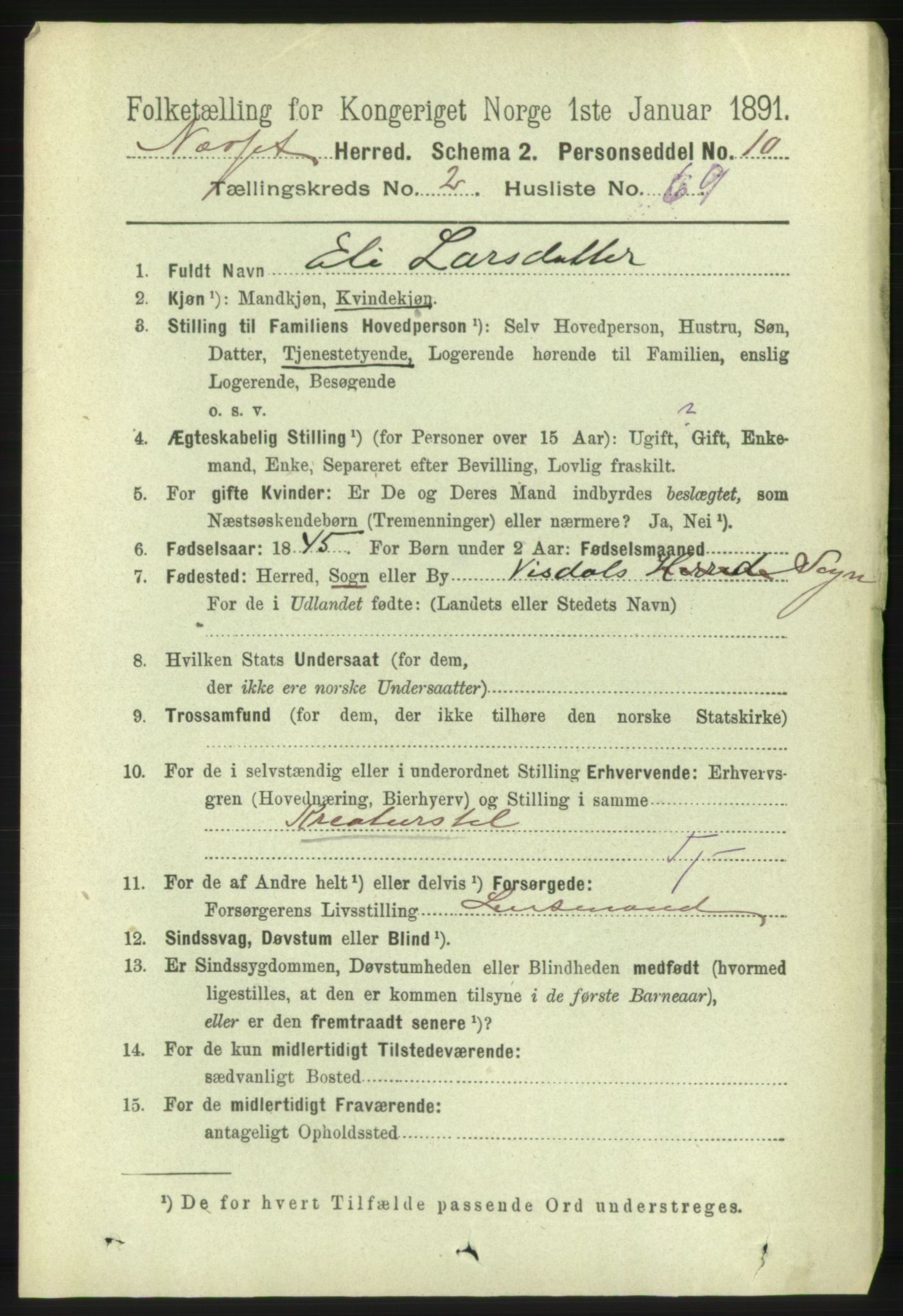 RA, 1891 census for 1543 Nesset, 1891, p. 1033