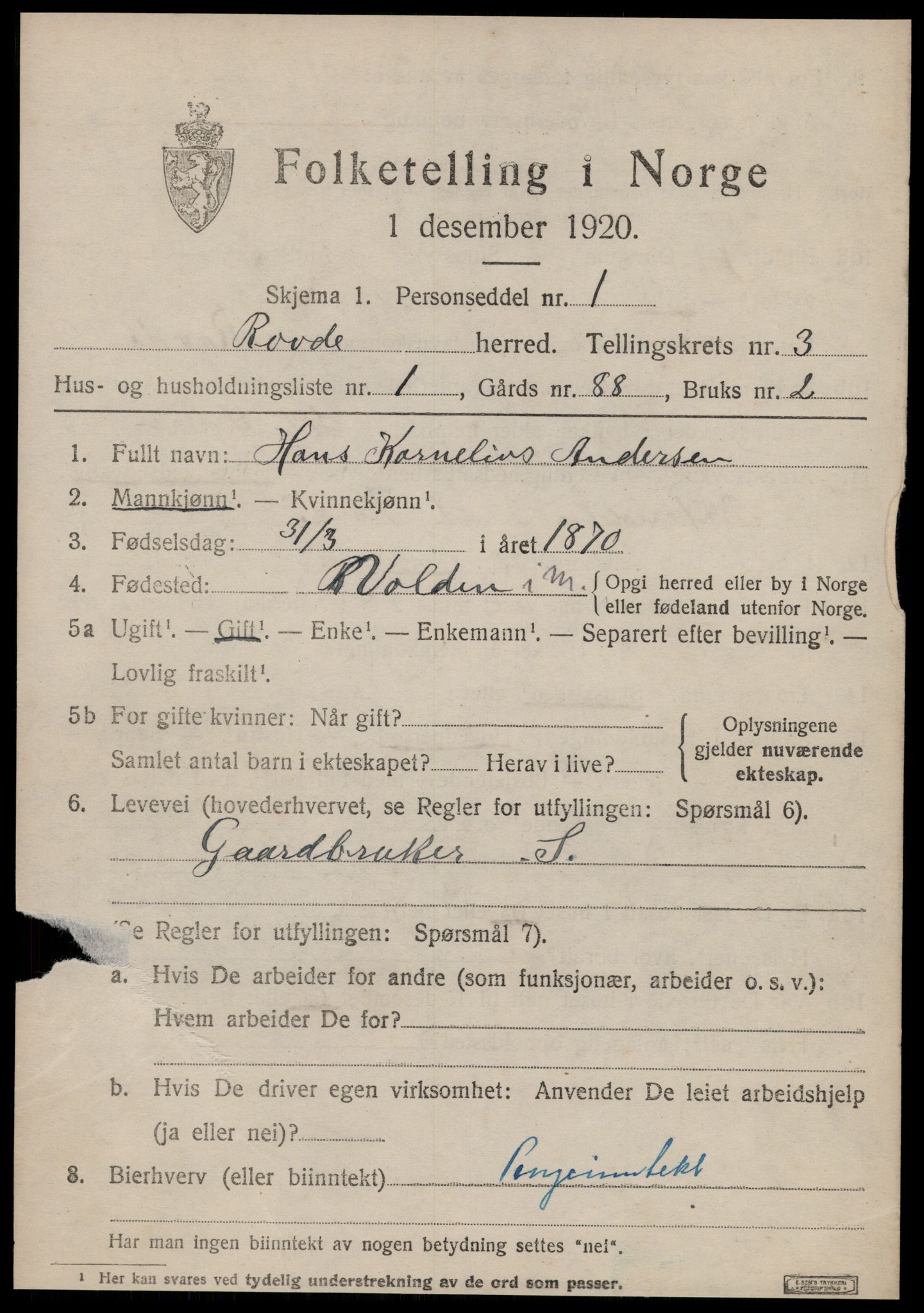 SAT, 1920 census for Rovde, 1920, p. 935