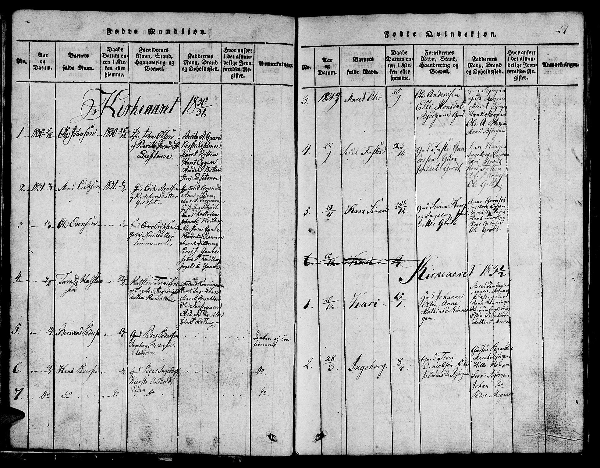 Ministerialprotokoller, klokkerbøker og fødselsregistre - Sør-Trøndelag, SAT/A-1456/685/L0976: Parish register (copy) no. 685C01, 1817-1878, p. 24