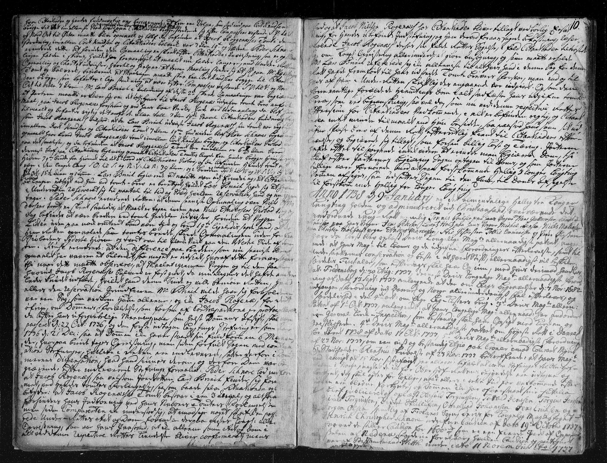 Kristiansand lagdømme, AV/SAK-1232-0001/F/Fb/L0005: Tingbok med register, 1737-1744, p. 9b-10a
