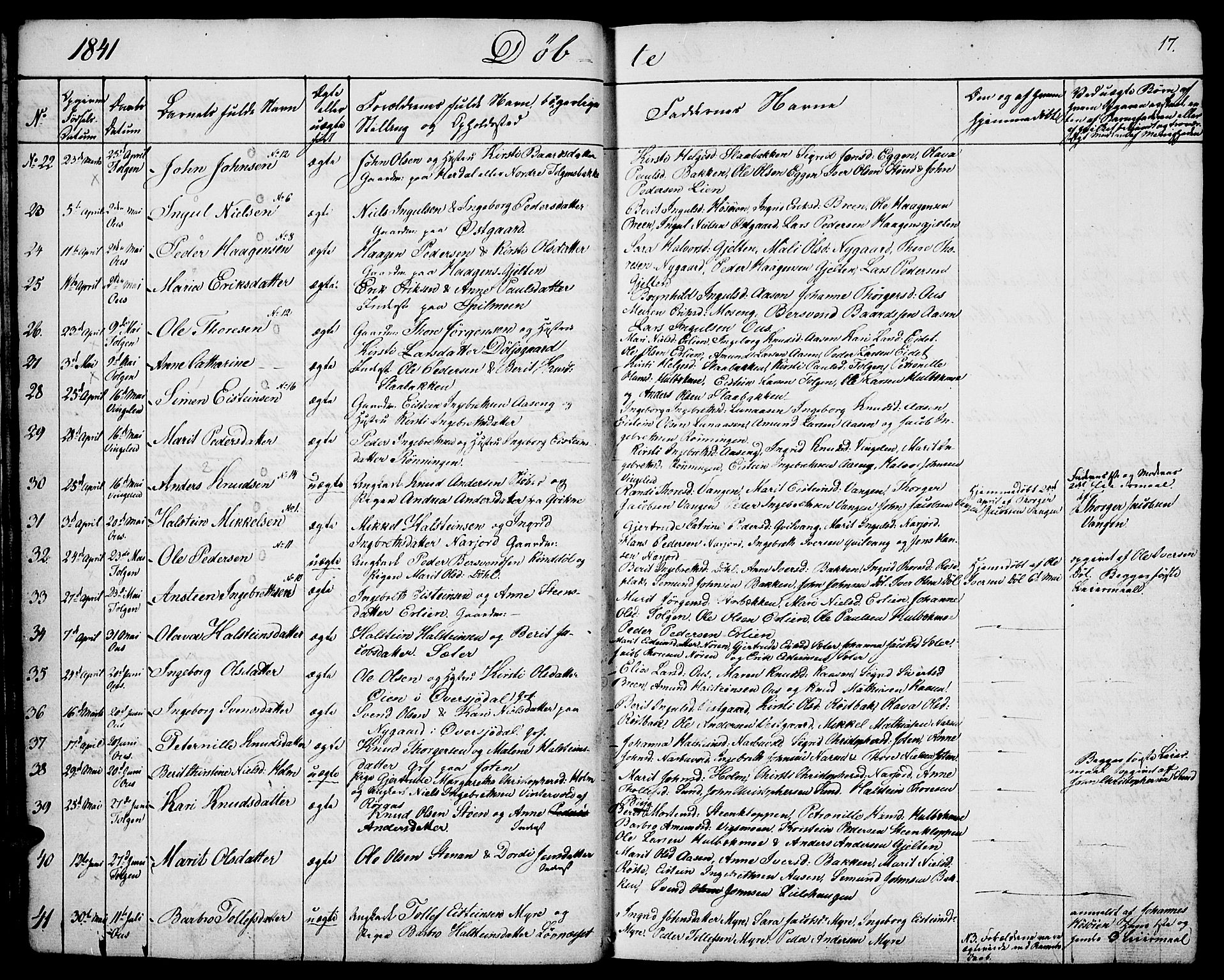 Tolga prestekontor, SAH/PREST-062/K/L0005: Parish register (official) no. 5, 1836-1852, p. 17