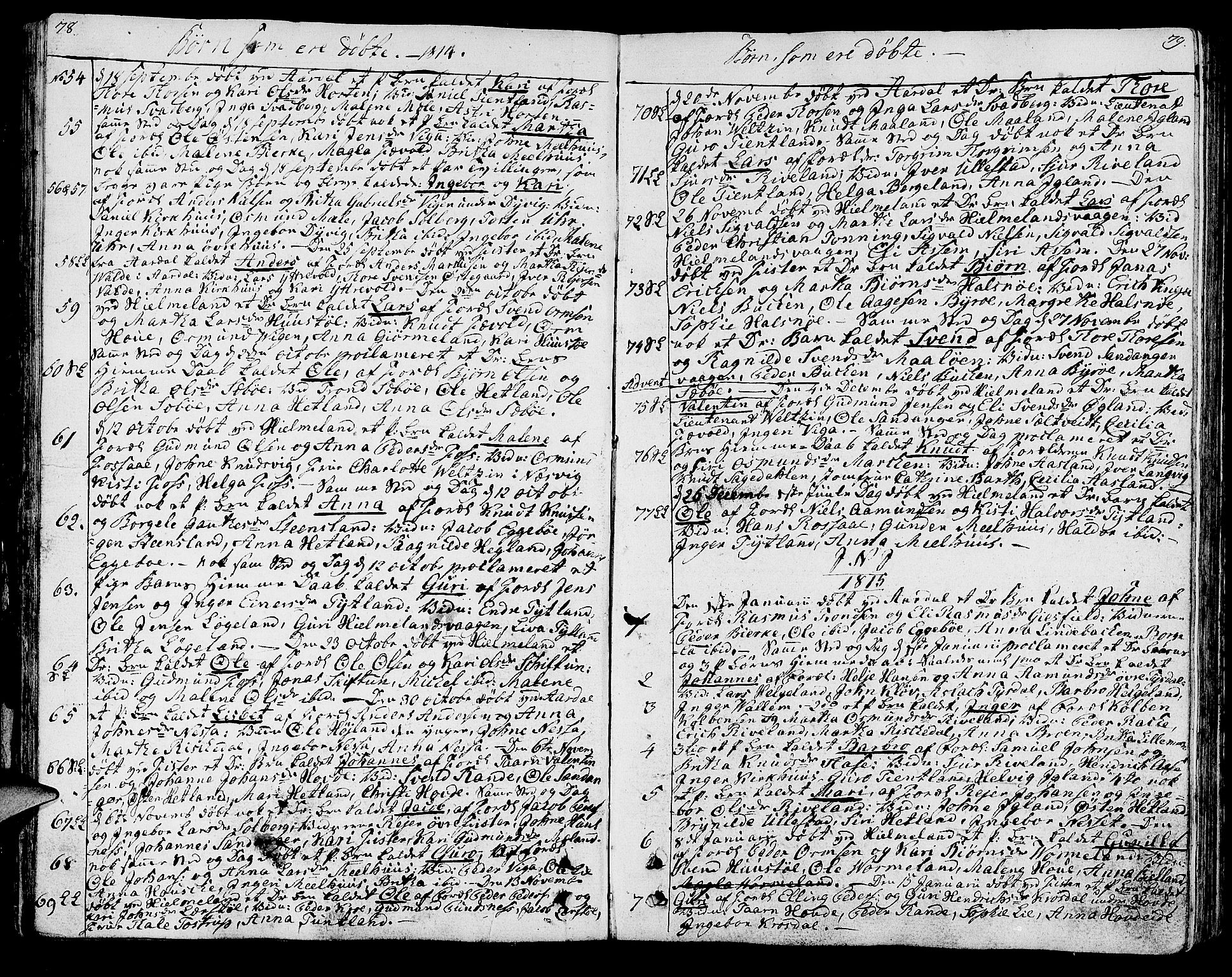 Hjelmeland sokneprestkontor, SAST/A-101843/01/IV/L0002: Parish register (official) no. A 2, 1799-1816, p. 78-79
