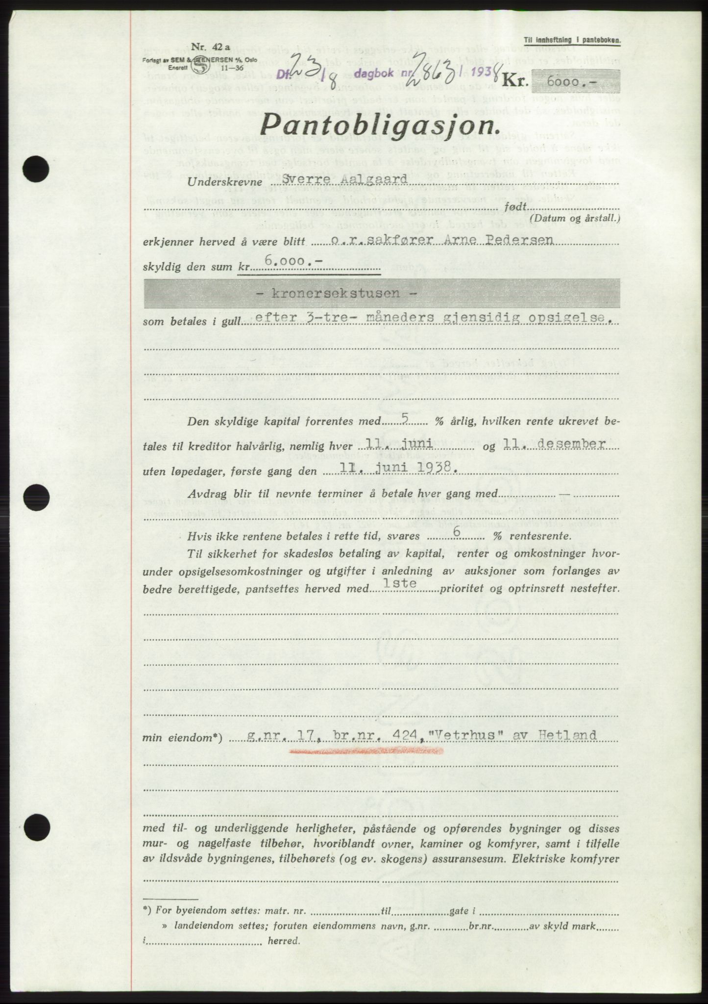 Jæren sorenskriveri, SAST/A-100310/03/G/Gba/L0071: Mortgage book, 1938-1938, Diary no: : 2863/1938