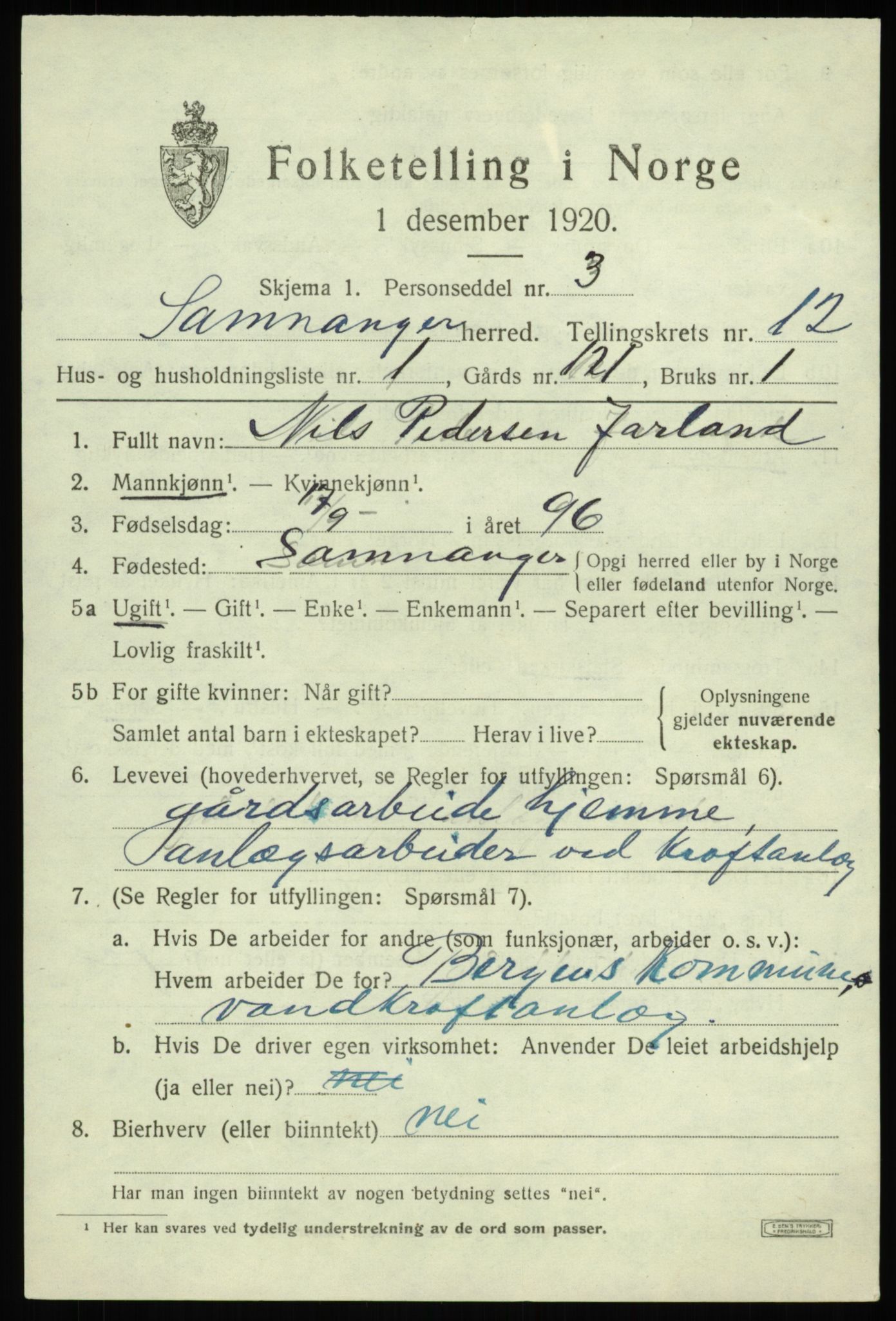 SAB, 1920 census for Samnanger, 1920, p. 4527