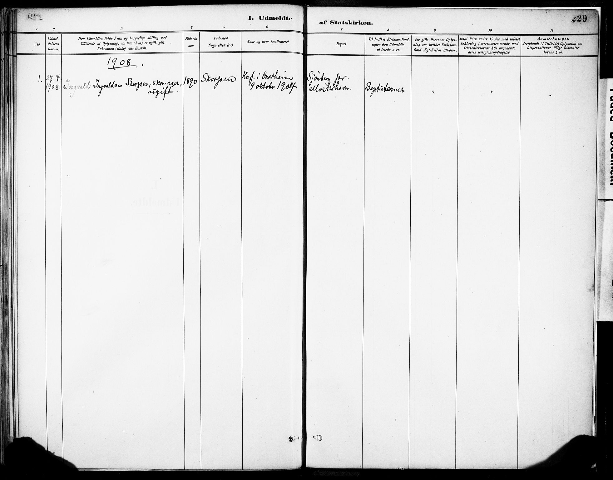 Tysnes sokneprestembete, AV/SAB-A-78601/H/Haa: Parish register (official) no. C 1, 1887-1912, p. 229