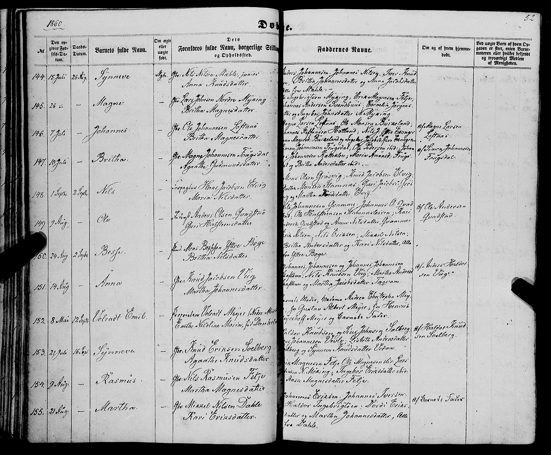 Haus sokneprestembete, AV/SAB-A-75601/H/Haa: Parish register (official) no. A 17, 1858-1870, p. 52