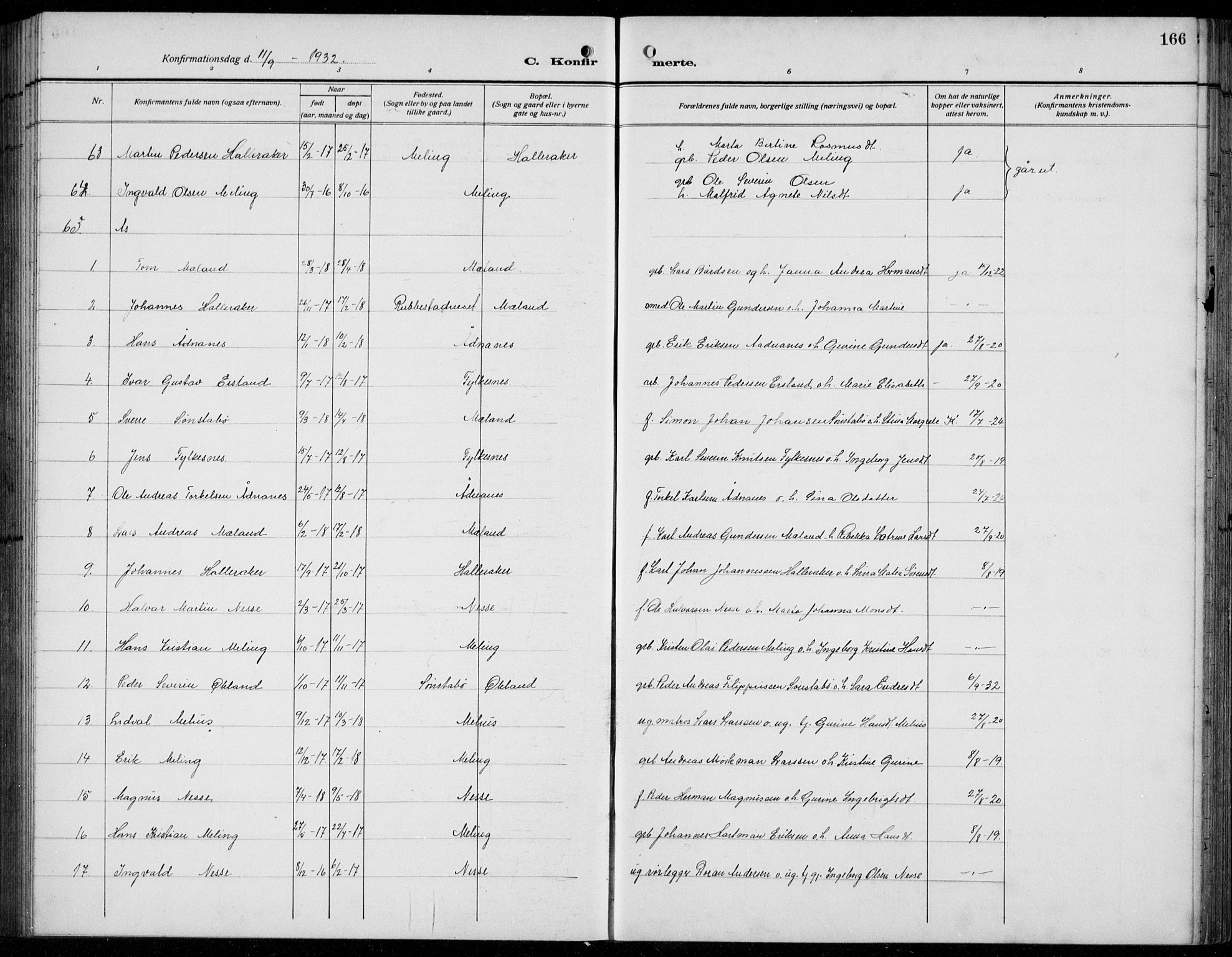 Finnås sokneprestembete, AV/SAB-A-99925/H/Ha/Hab/Habb/L0006: Parish register (copy) no. B 6, 1920-1936, p. 166