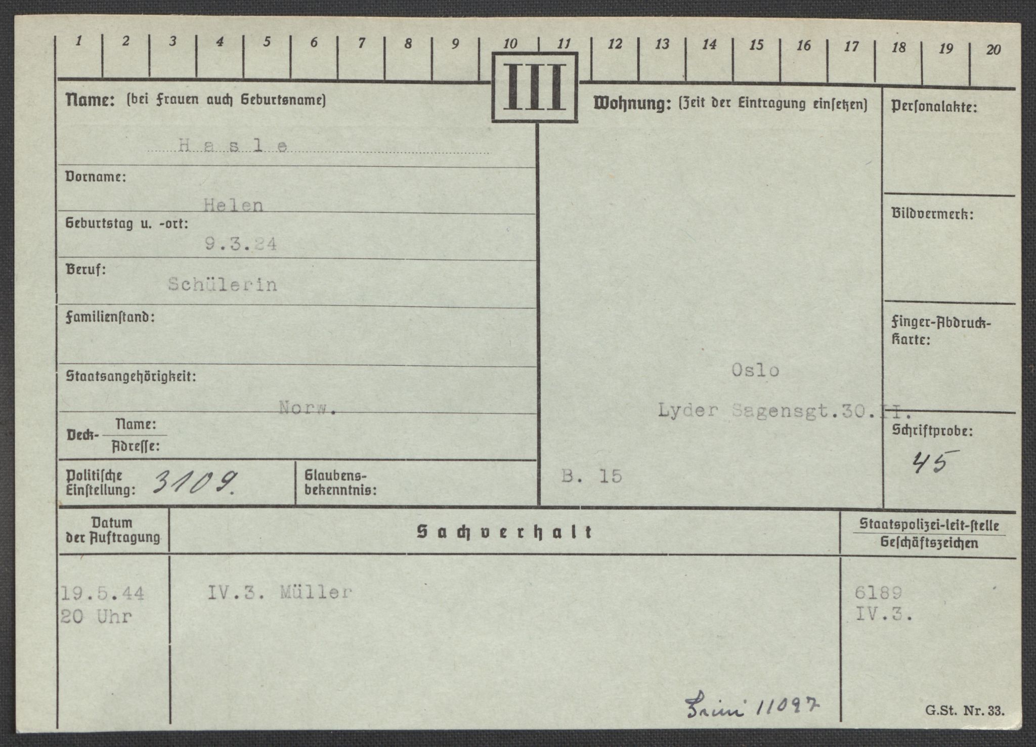 Befehlshaber der Sicherheitspolizei und des SD, RA/RAFA-5969/E/Ea/Eaa/L0004: Register over norske fanger i Møllergata 19: Hal-Hæ, 1940-1945, p. 651
