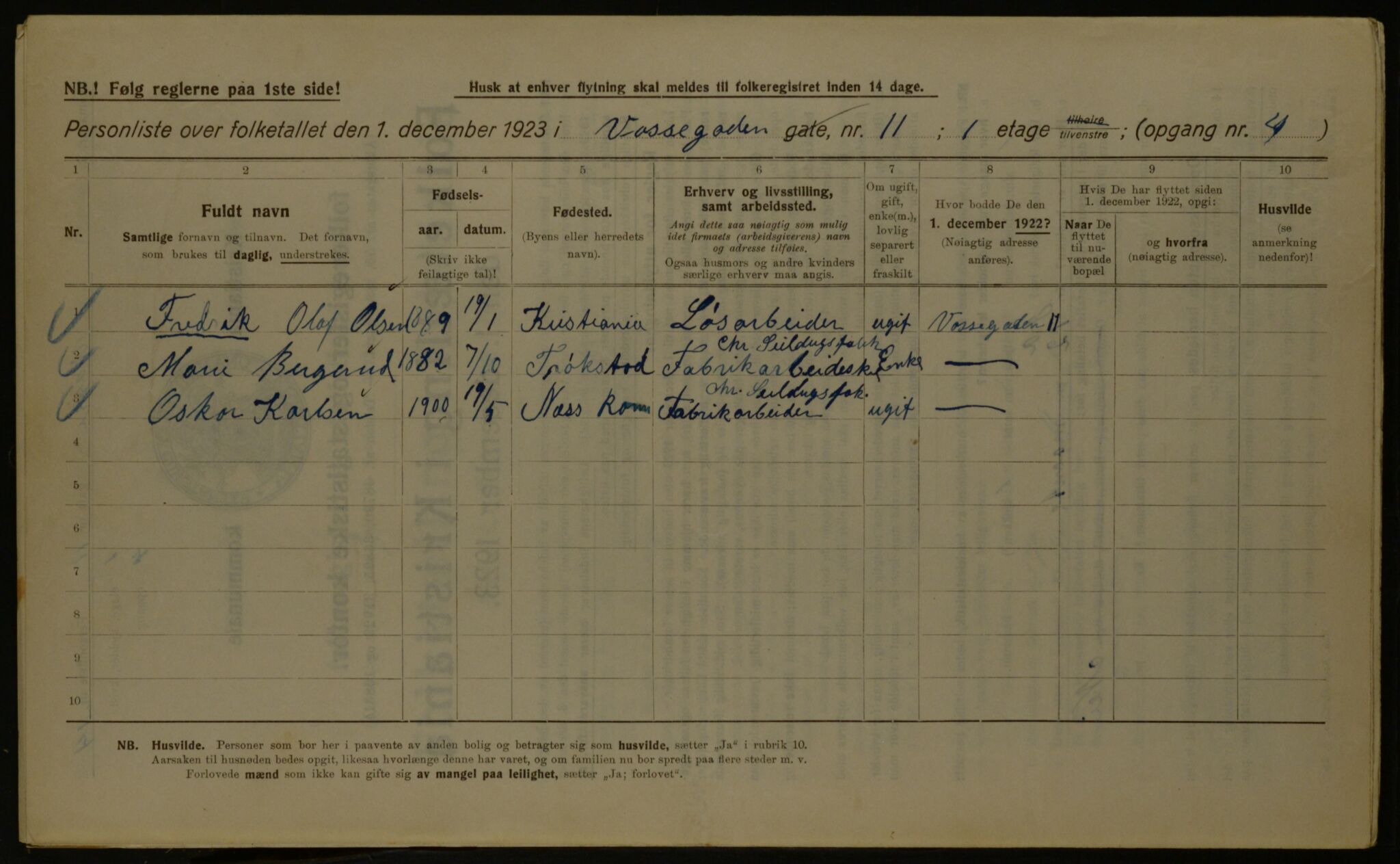 OBA, Municipal Census 1923 for Kristiania, 1923, p. 138515