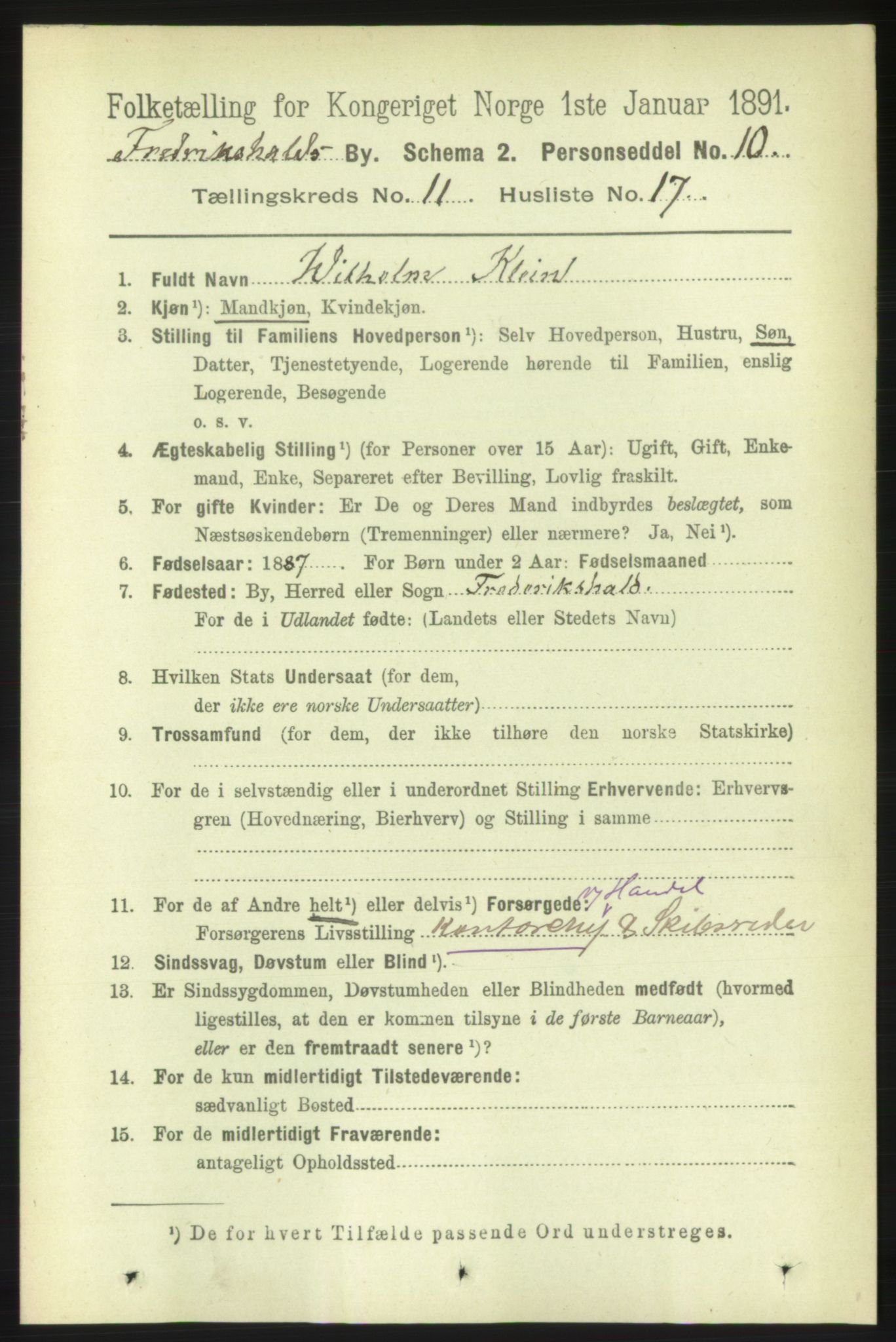 RA, 1891 census for 0101 Fredrikshald, 1891, p. 7853