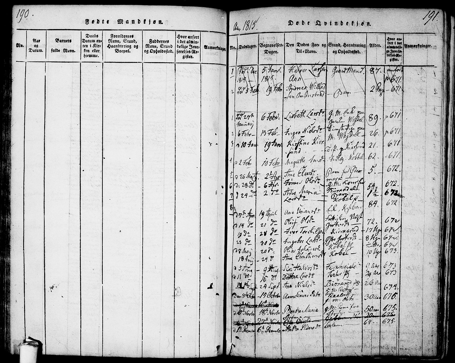 Våler prestekontor Kirkebøker, AV/SAO-A-11083/F/Fa/L0005: Parish register (official) no. I 5, 1815-1839, p. 190-191