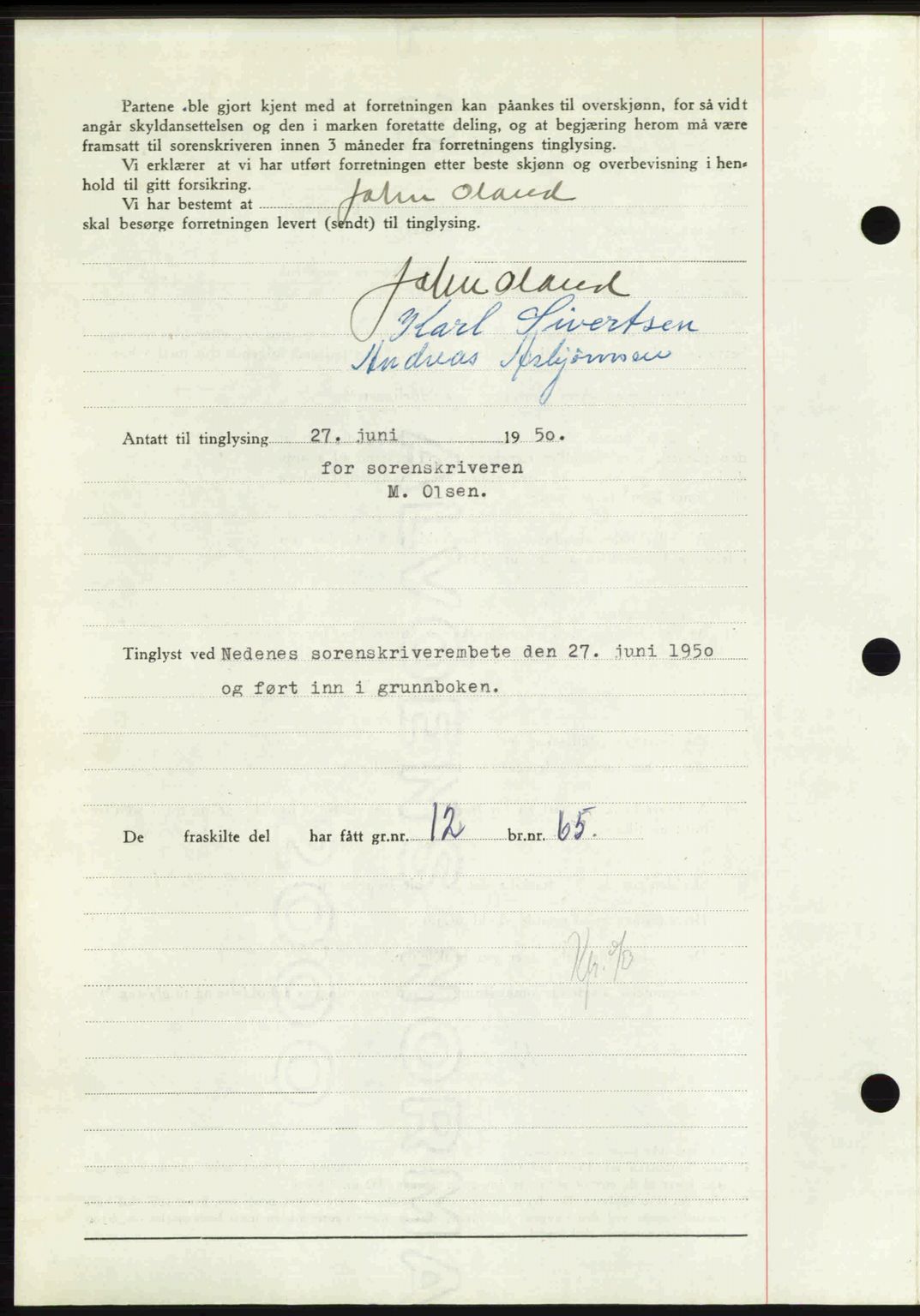 Nedenes sorenskriveri, AV/SAK-1221-0006/G/Gb/Gba/L0062: Mortgage book no. A14, 1949-1950, Diary no: : 893/1950