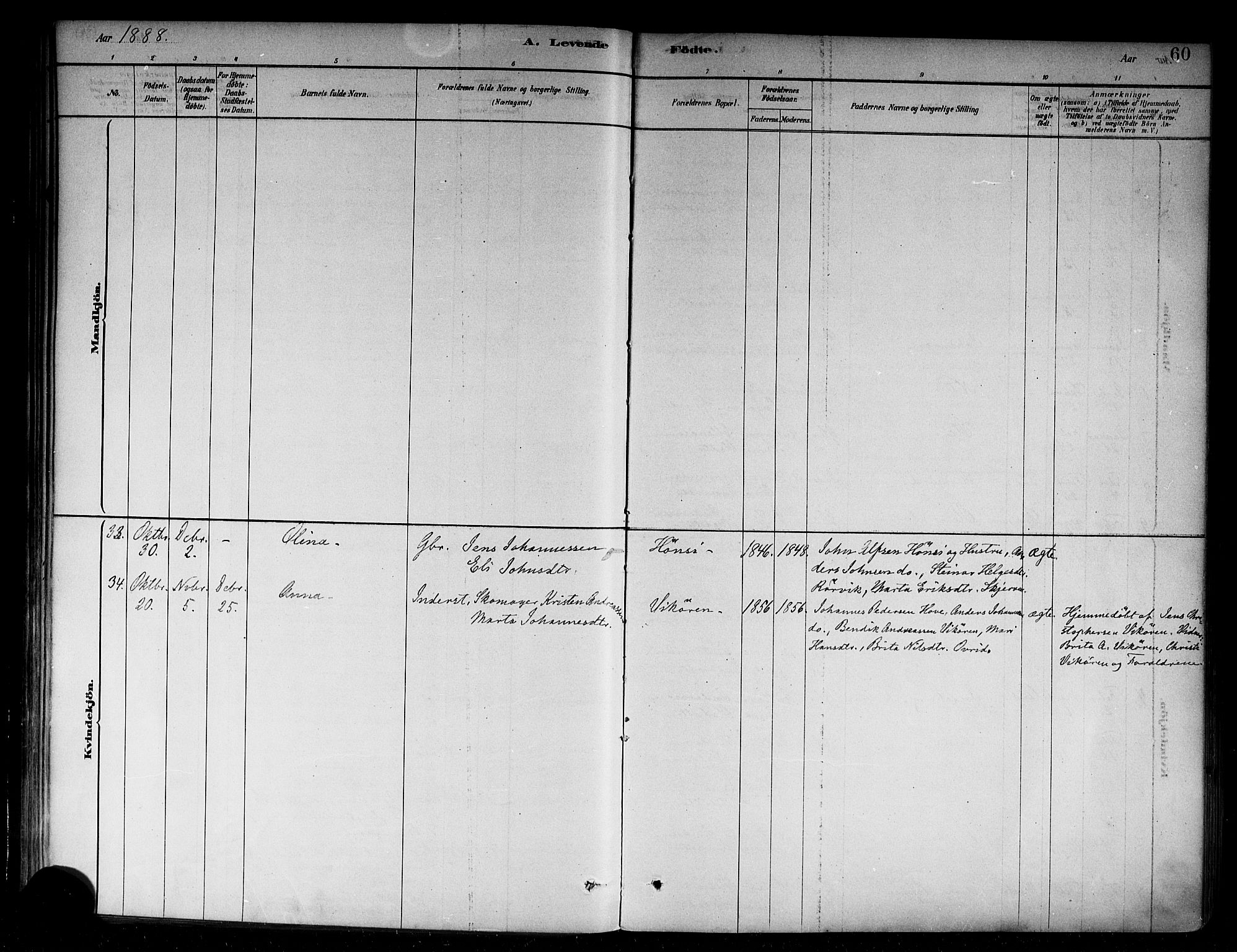 Vik sokneprestembete, AV/SAB-A-81501/H/Haa/Haab/L0001: Parish register (official) no. B 1, 1878-1890, p. 60