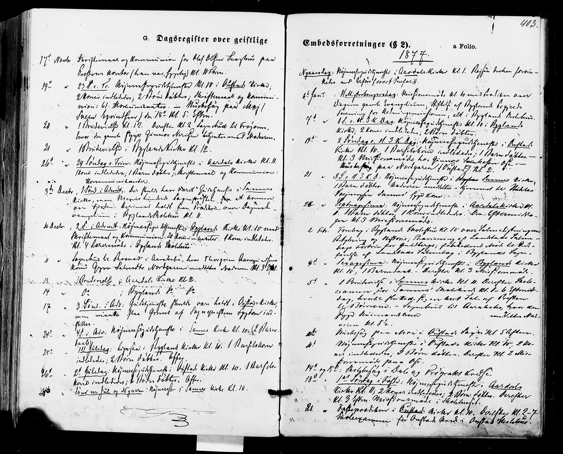 Bygland sokneprestkontor, SAK/1111-0006/F/Fa/Fab/L0006: Parish register (official) no. A 6, 1873-1884, p. 403