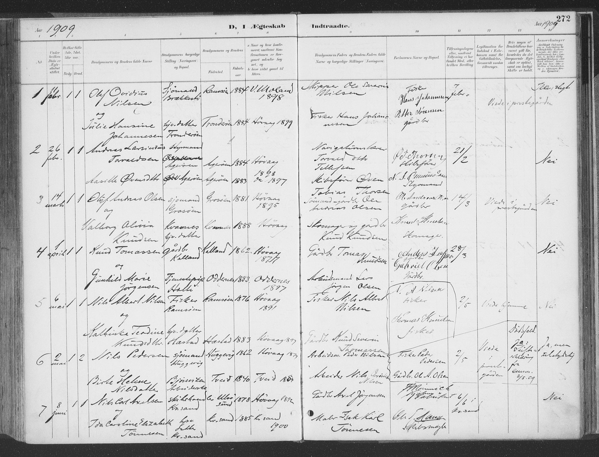 Høvåg sokneprestkontor, SAK/1111-0025/F/Fa/L0006: Parish register (official) no. A 6, 1894-1923, p. 272