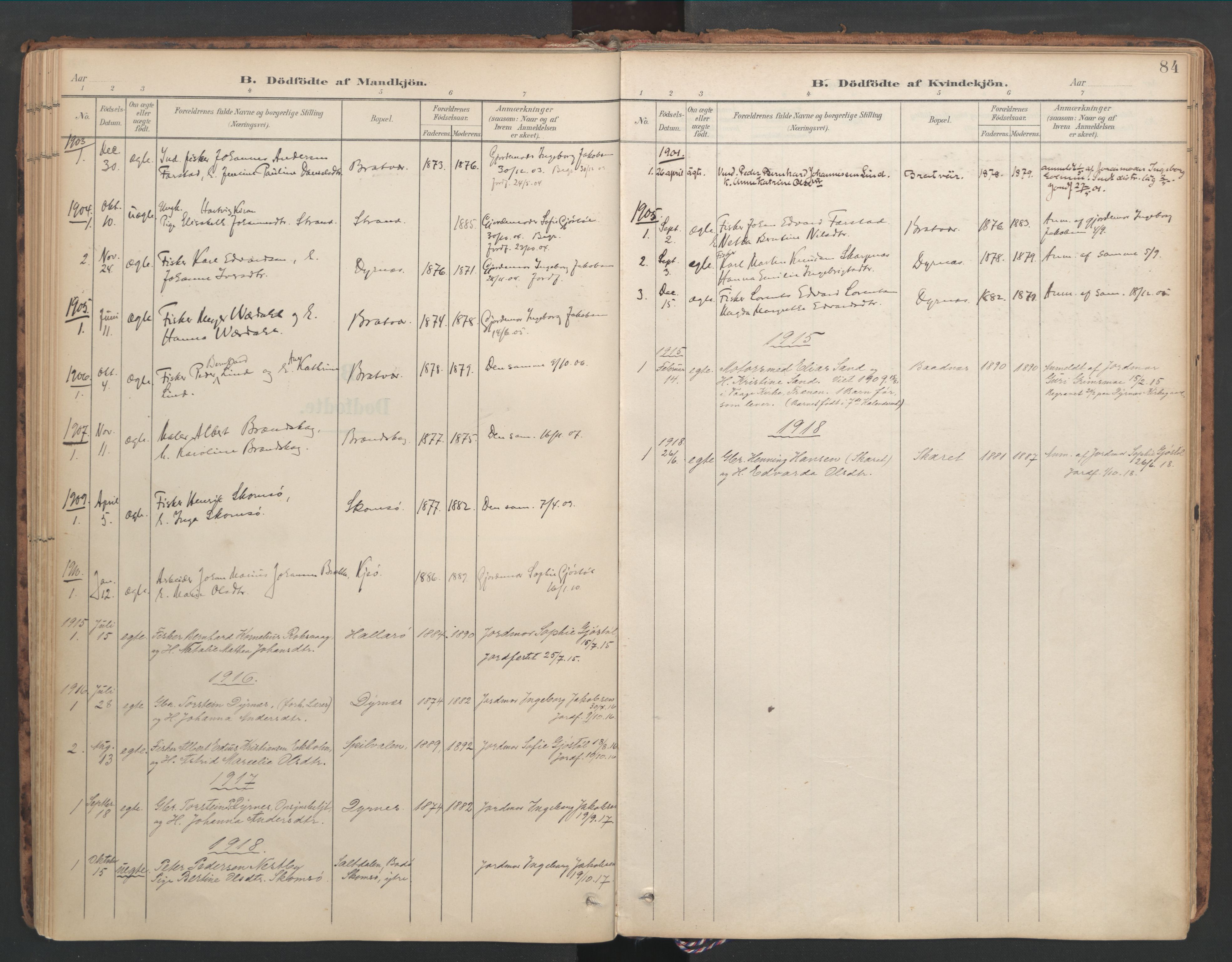 Ministerialprotokoller, klokkerbøker og fødselsregistre - Møre og Romsdal, SAT/A-1454/582/L0948: Parish register (official) no. 582A02, 1901-1922, p. 84