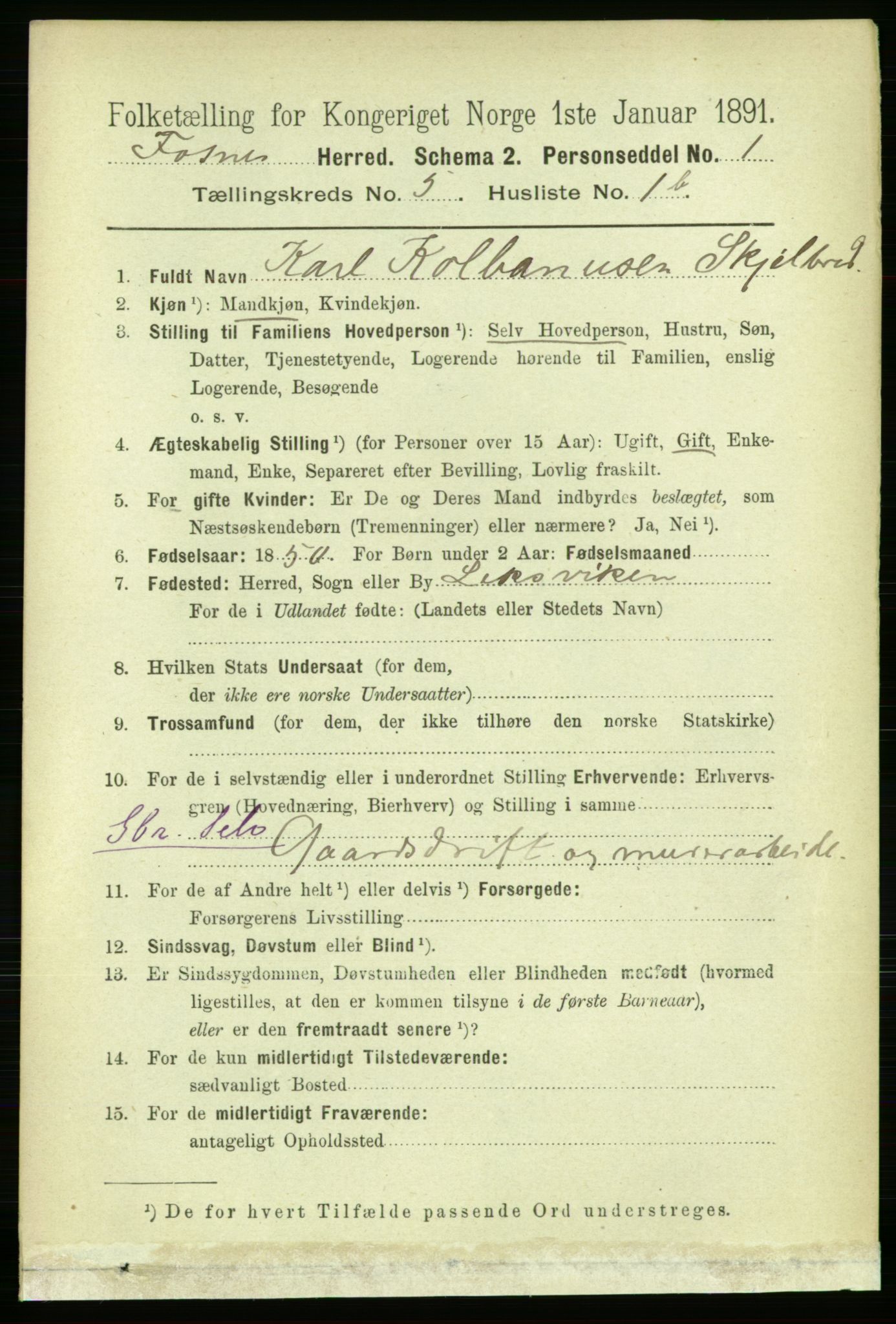 RA, 1891 census for 1748 Fosnes, 1891, p. 2670