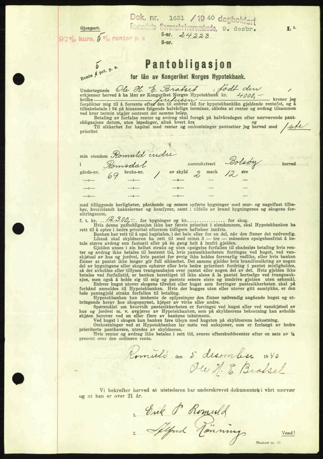 Romsdal sorenskriveri, AV/SAT-A-4149/1/2/2C: Mortgage book no. B2, 1939-1945, Diary no: : 1631/1940