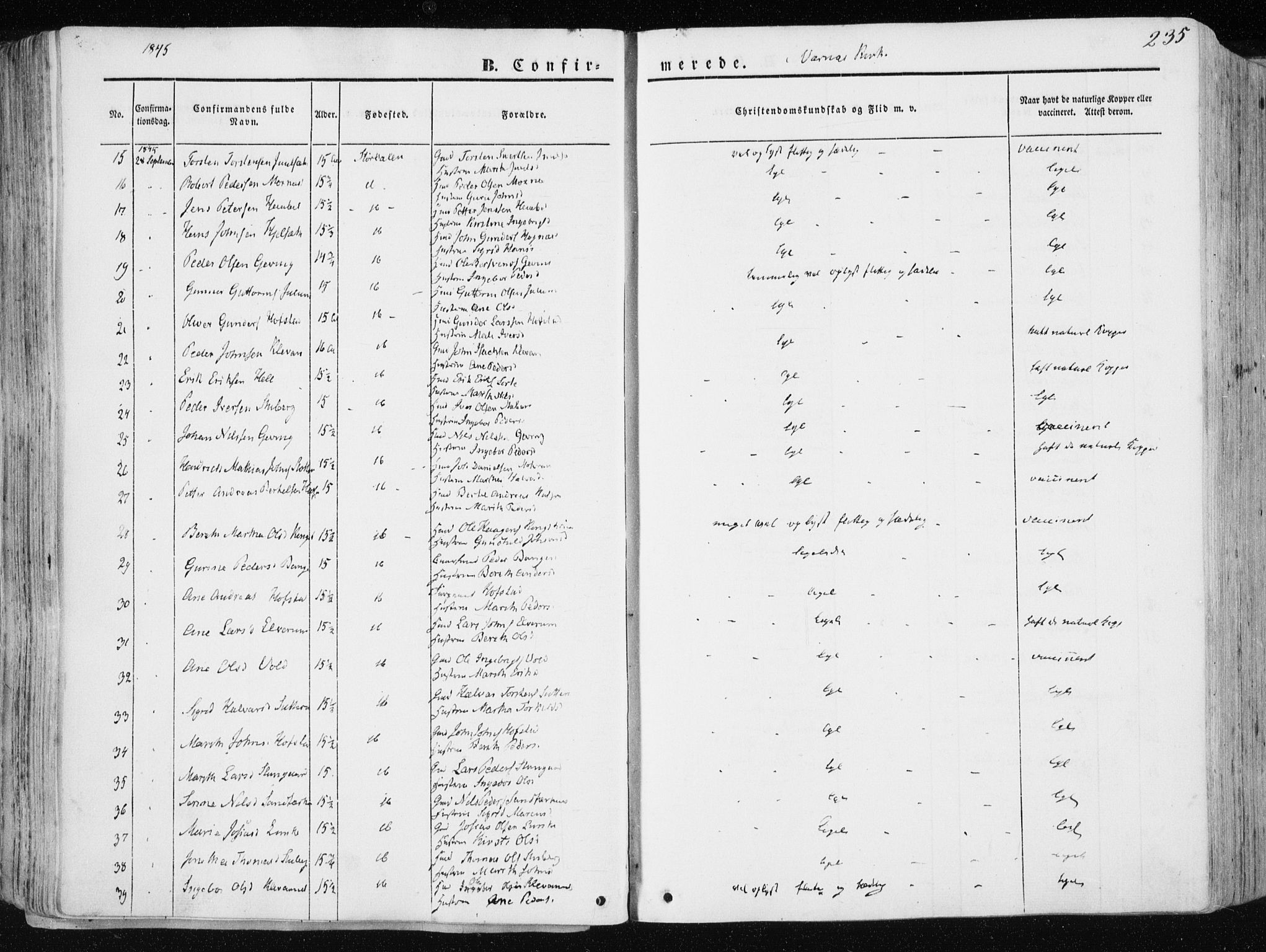 Ministerialprotokoller, klokkerbøker og fødselsregistre - Nord-Trøndelag, SAT/A-1458/709/L0074: Parish register (official) no. 709A14, 1845-1858, p. 235