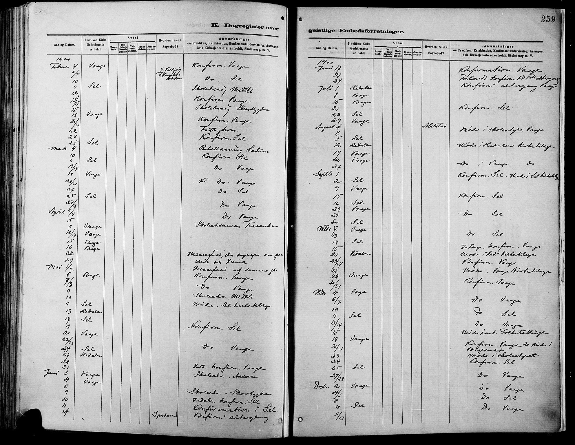 Vågå prestekontor, SAH/PREST-076/H/Ha/Haa/L0009: Parish register (official) no. 9, 1886-1904, p. 259