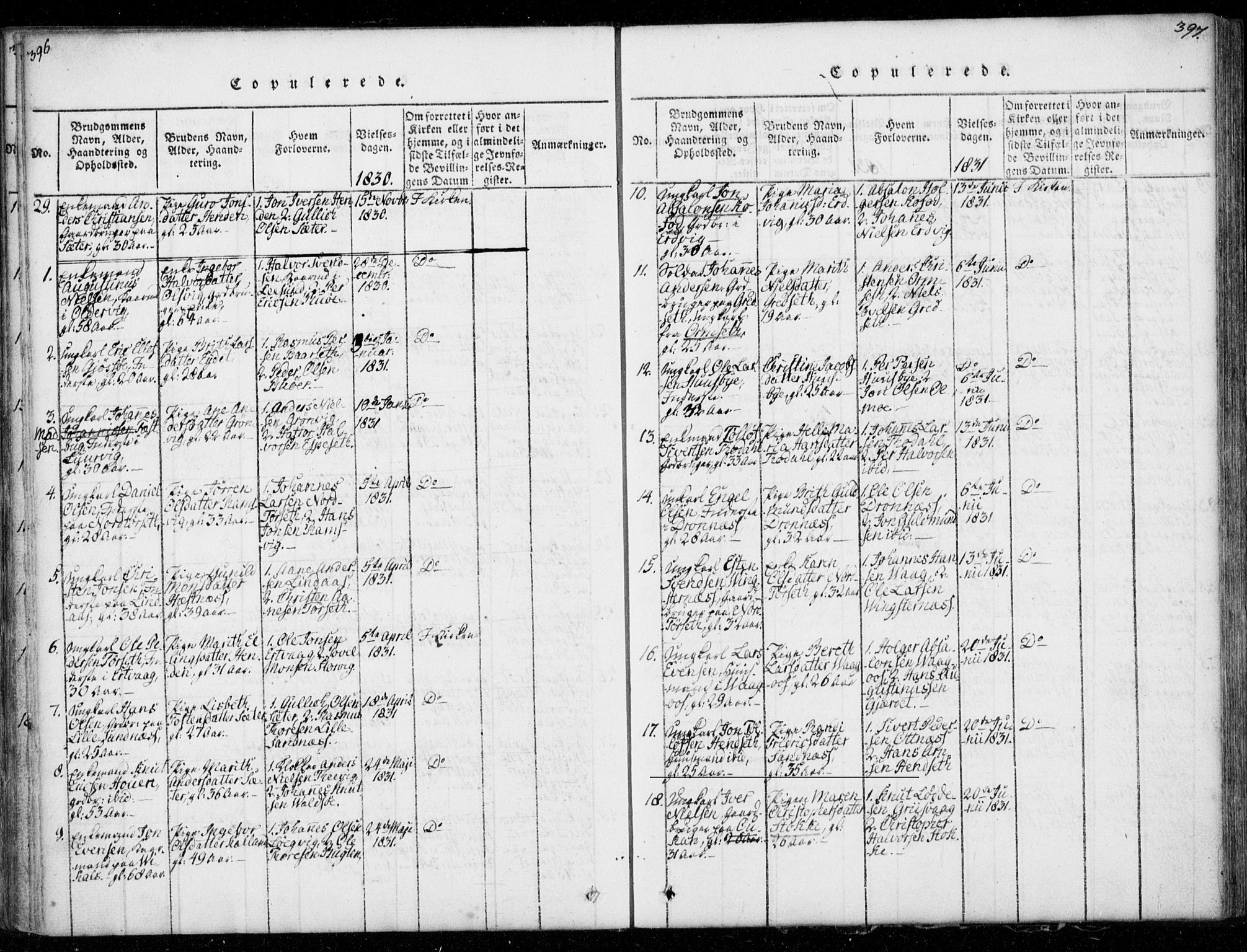 Ministerialprotokoller, klokkerbøker og fødselsregistre - Møre og Romsdal, AV/SAT-A-1454/578/L0903: Parish register (official) no. 578A02, 1819-1838, p. 396-397